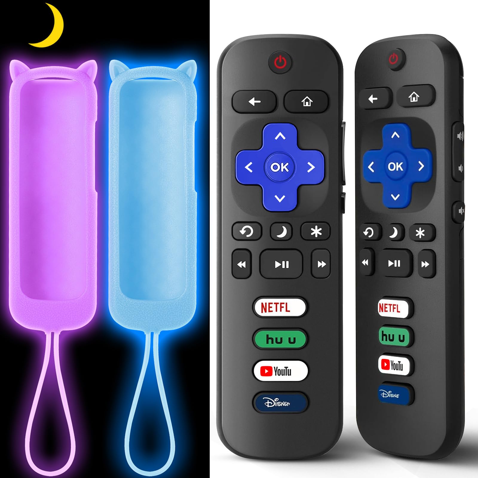 (2+2 Packs) Replacement Remote Control for Roku TV with Silicone Cover, Universal Remote for TCL/Hisense/Onn/Westinghouse/Philips Roku Smart TVs (Not