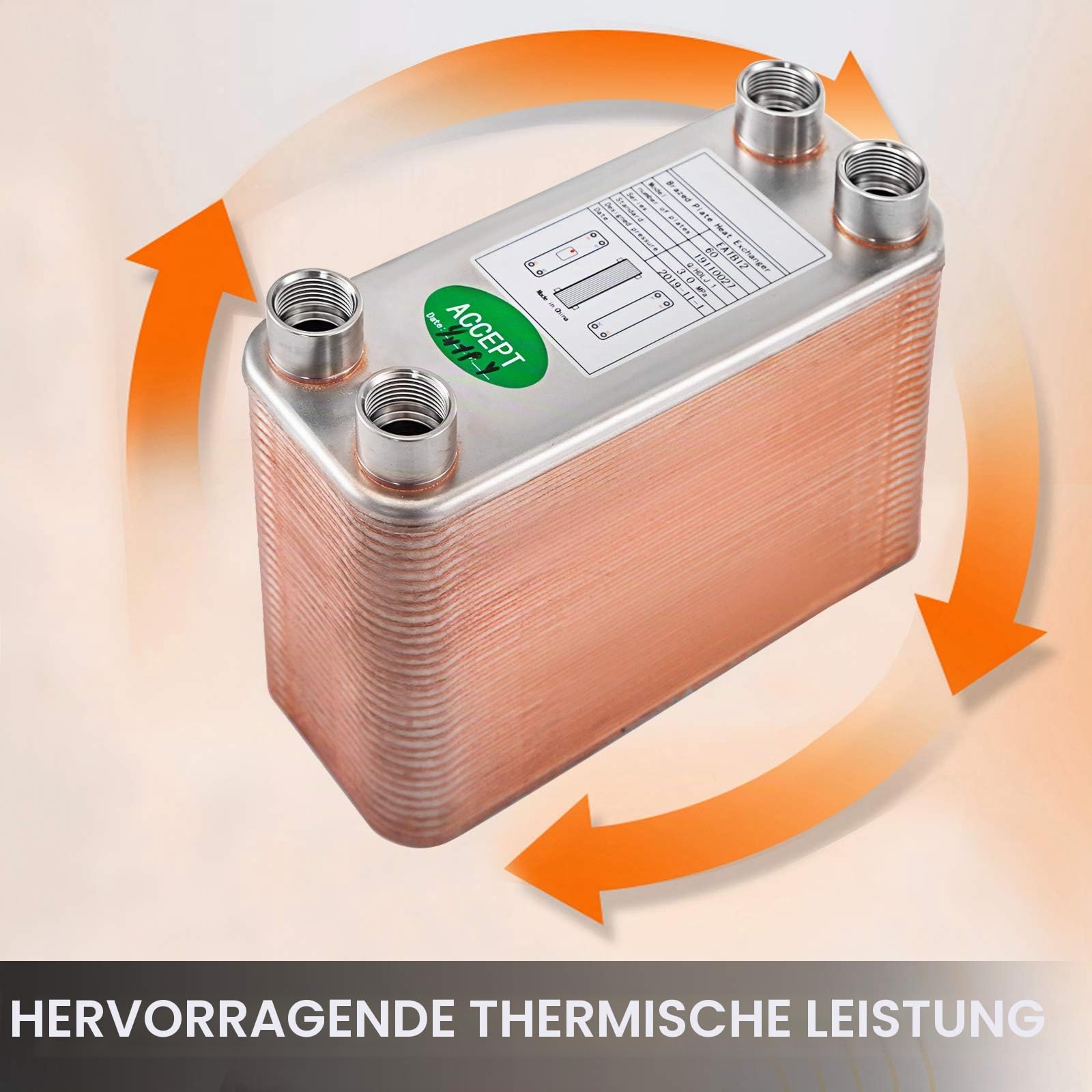 BestEquip Plattenwärmetauscher Edelstahl B12-60,Wärmetauscher 60, Plattenwärmetauscher 3,0 MPa, Wärmetauscher heizung, Silber