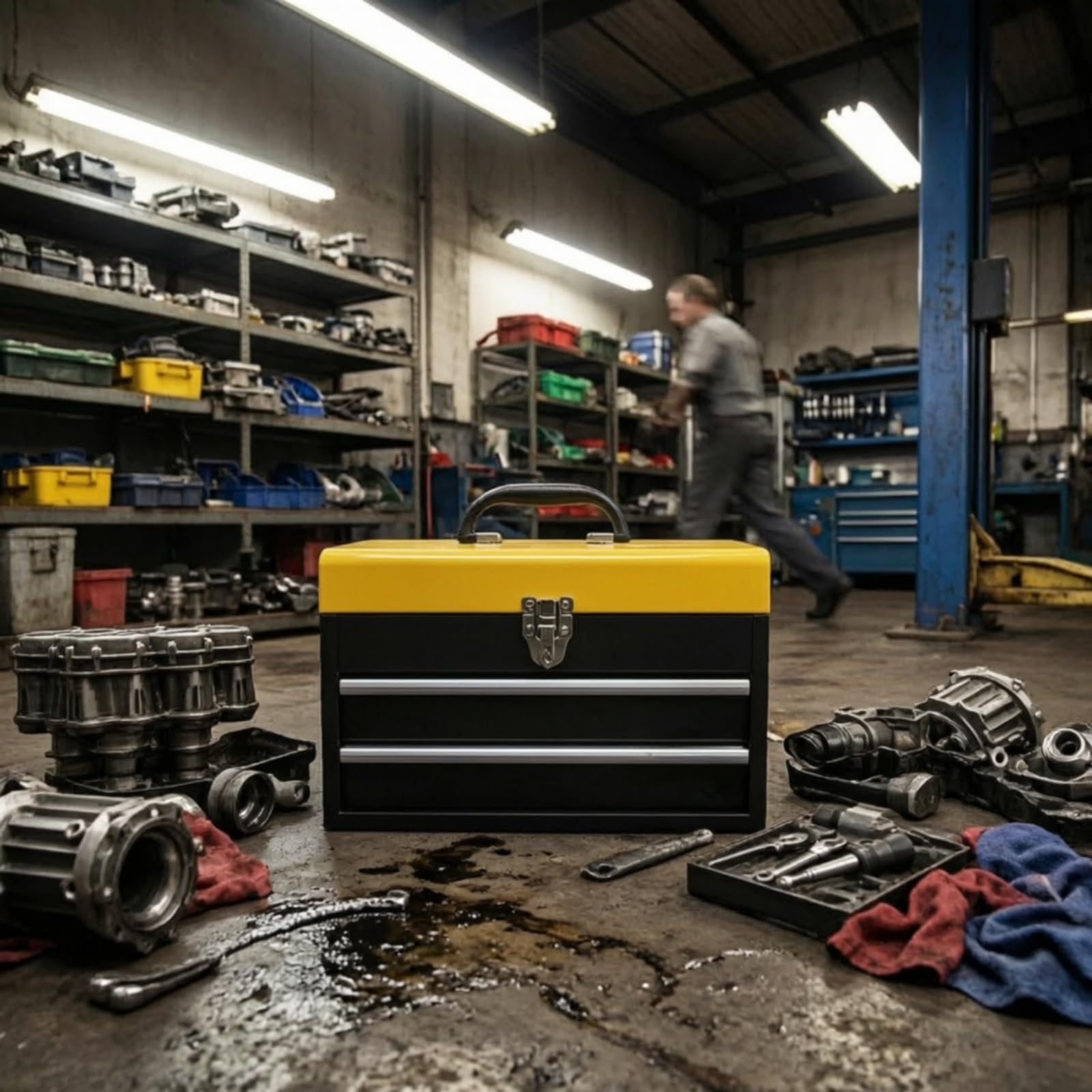 Cassetta Portautensili con Cassetti Compatto Cassetta Degli Attrezzi con Manico di Trasporto Compatta Cassettiera Portautensili per Artigiani, Garage, Puro Nero