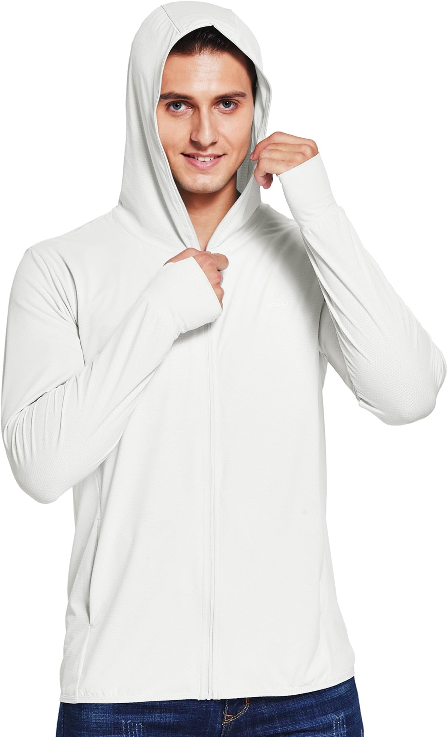 Willit Men's UPF 50+ Light Jacket Sun Protection Hooded SPF UV Jacket Hiking Fishing Shirt Long Sleeve Full Zip