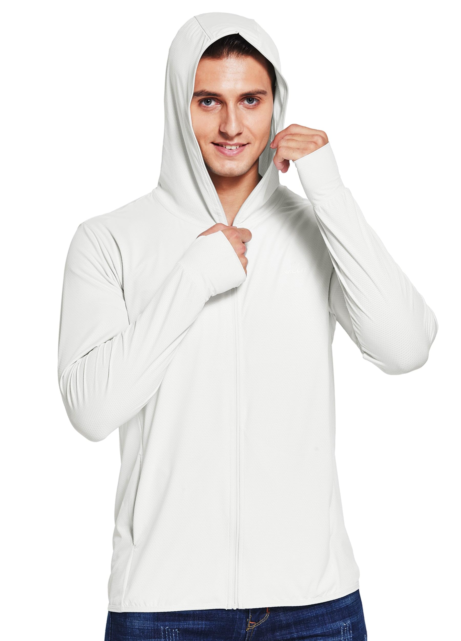 Willit Men's UPF 50+ Light Jacket Sun Protection Hooded SPF UV Jacket Hiking Fishing Shirt Long Sleeve Full Zip