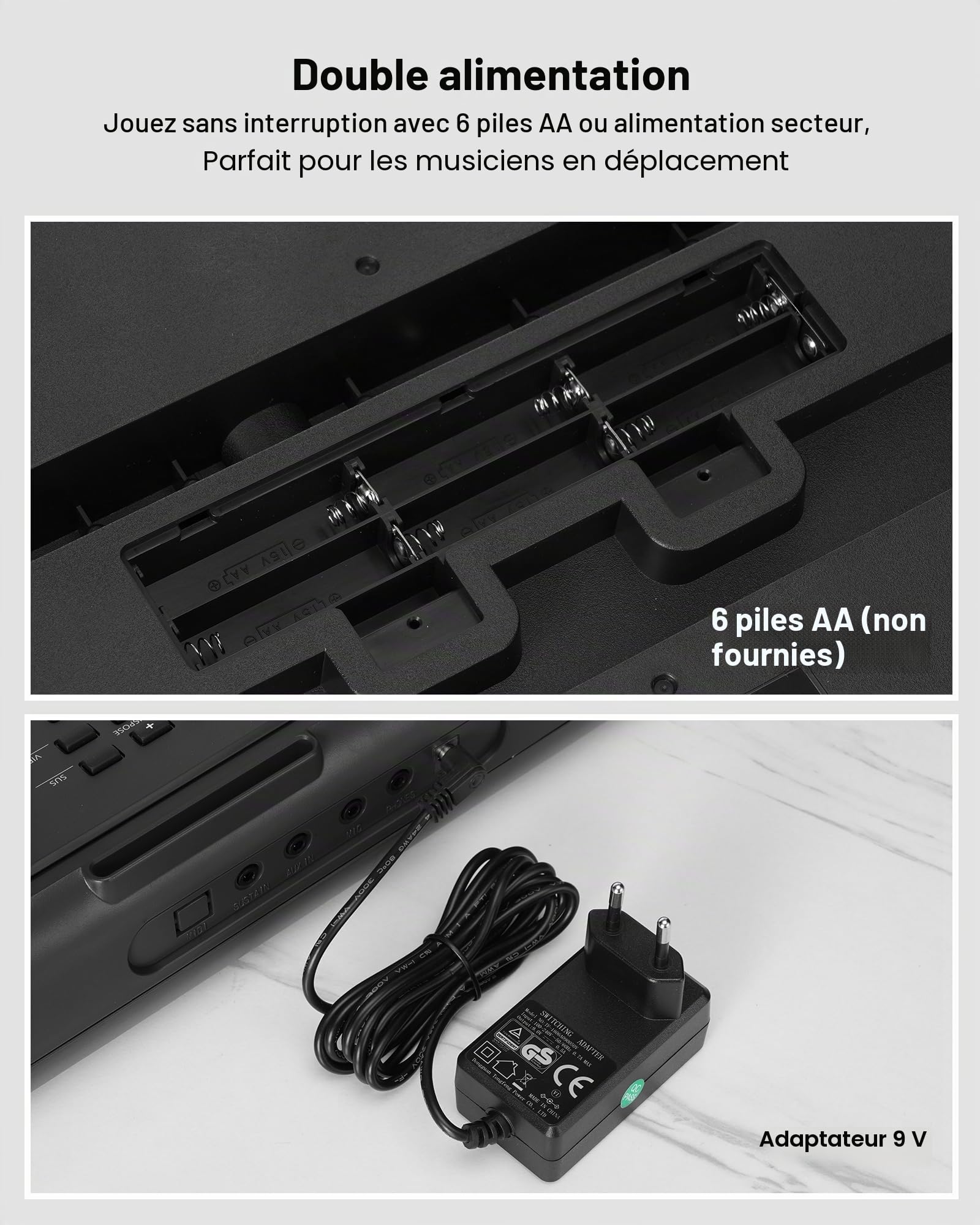 LEKATO Piano numérique 61 touches avec support, clavier électronique pour débutants, touches éclairées, écran LED, modes d'apprentissage, pupitre, noir