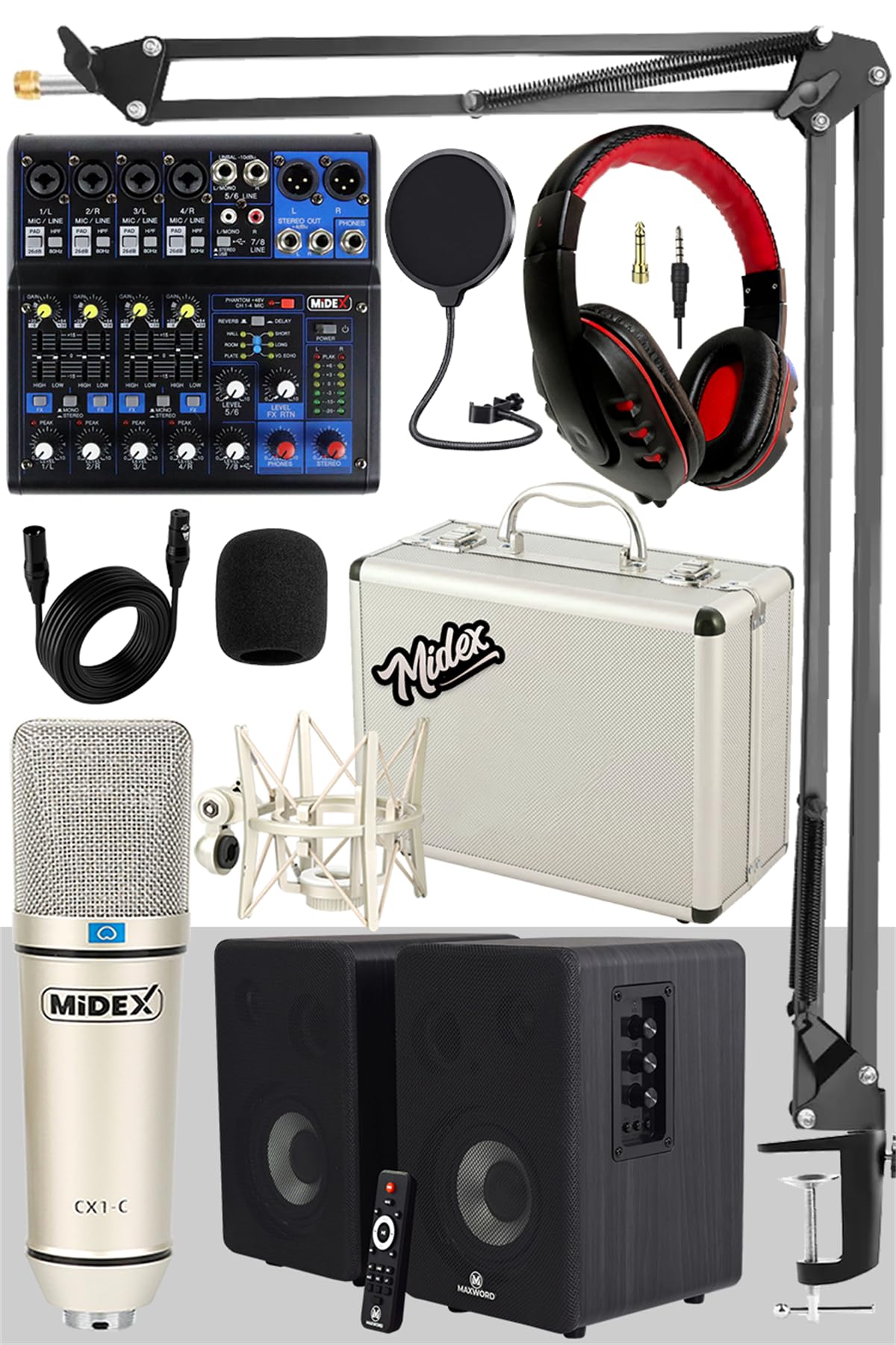 Midex Referans Paket-2 Maxword Monitör Ses Kartı CX1 Mikrofon Stand