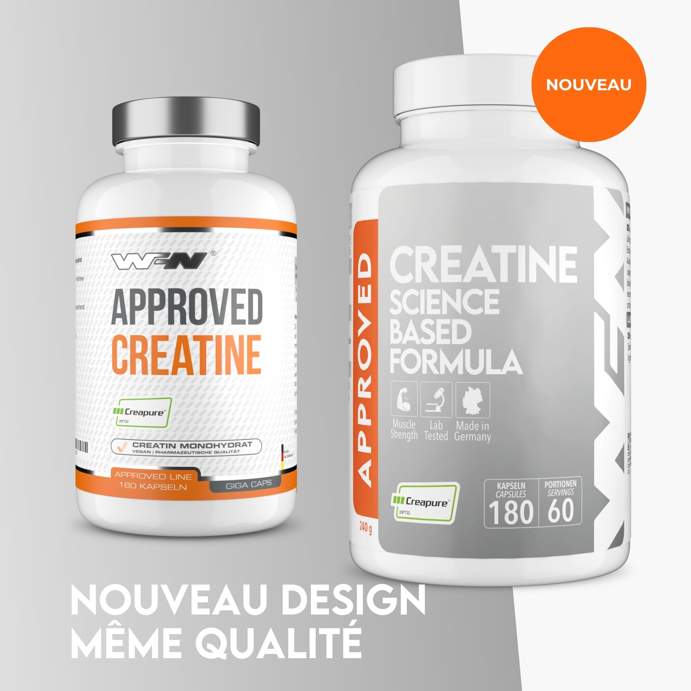 WFN Approved Creatine Capsule - Créatine Monohydrate Creapure Gelules - 180 Gélules - 60 Portions - Végétalien - Testé en Laboratoire