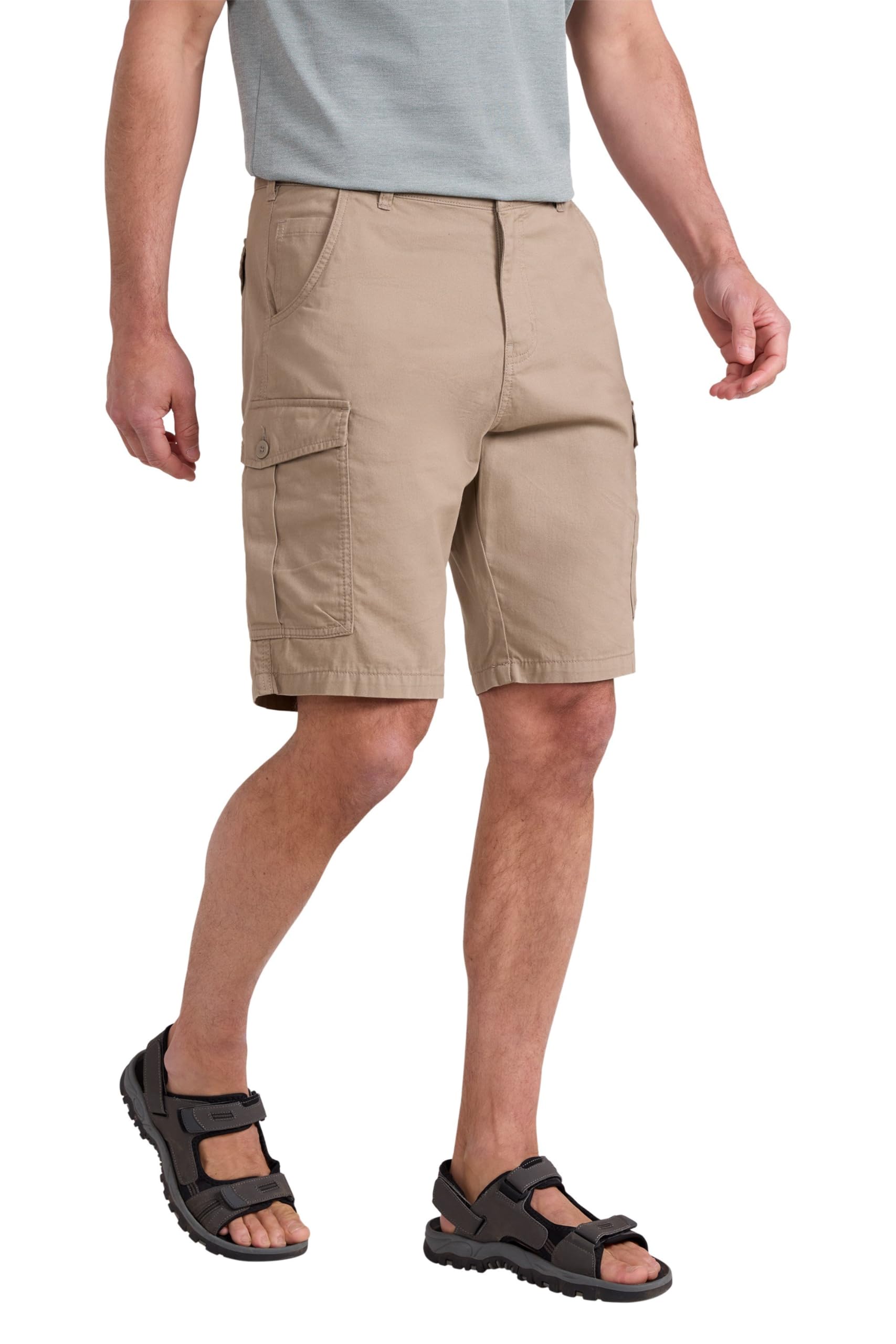 Mountain Warehouse Men's Beige Lakeside Shorts - 100% Durable Twill Cotton Cargo Shorts, Durable Shorts, 6 Pockets - Spring Summer, Walking, Running, Hiking & Camping W34