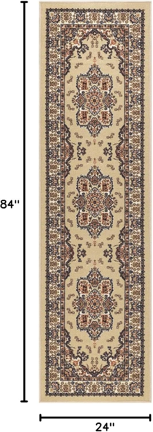 Antep Rugs Alfombras Oriental Traditional 2x7 Non-Skid (Non-Slip) Low Profile Pile Rubber Backing Indoor Runner Rugs (Beige, 2' x 7')