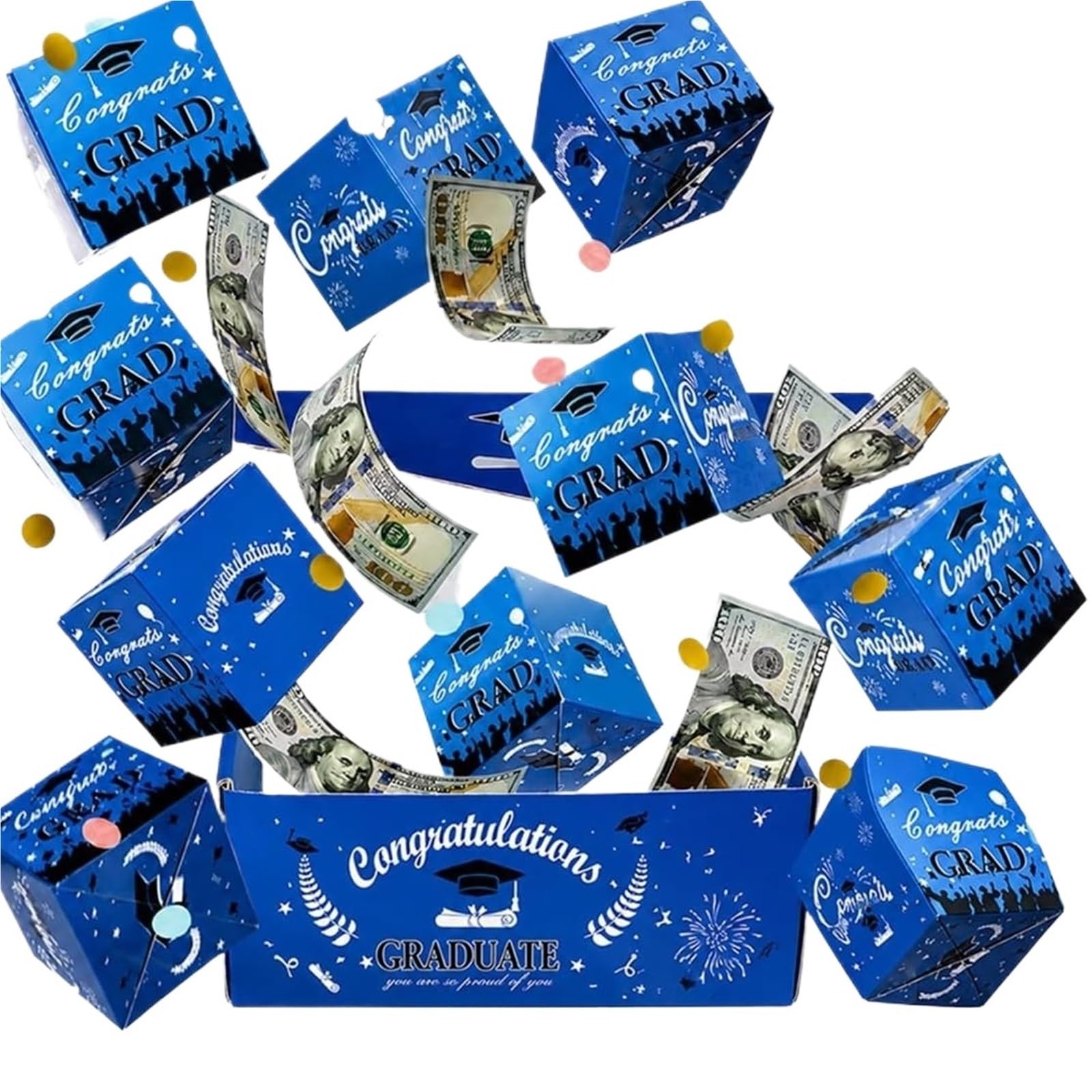 Surprise Pop Up Gift Box Money Graduation Graduation Surprise Explosion Gift Box, Pop Up Cash Money Holder, DIY Bouncy Confetti Card, Creative Memorable Present For Grad(Blue,10pcs)
