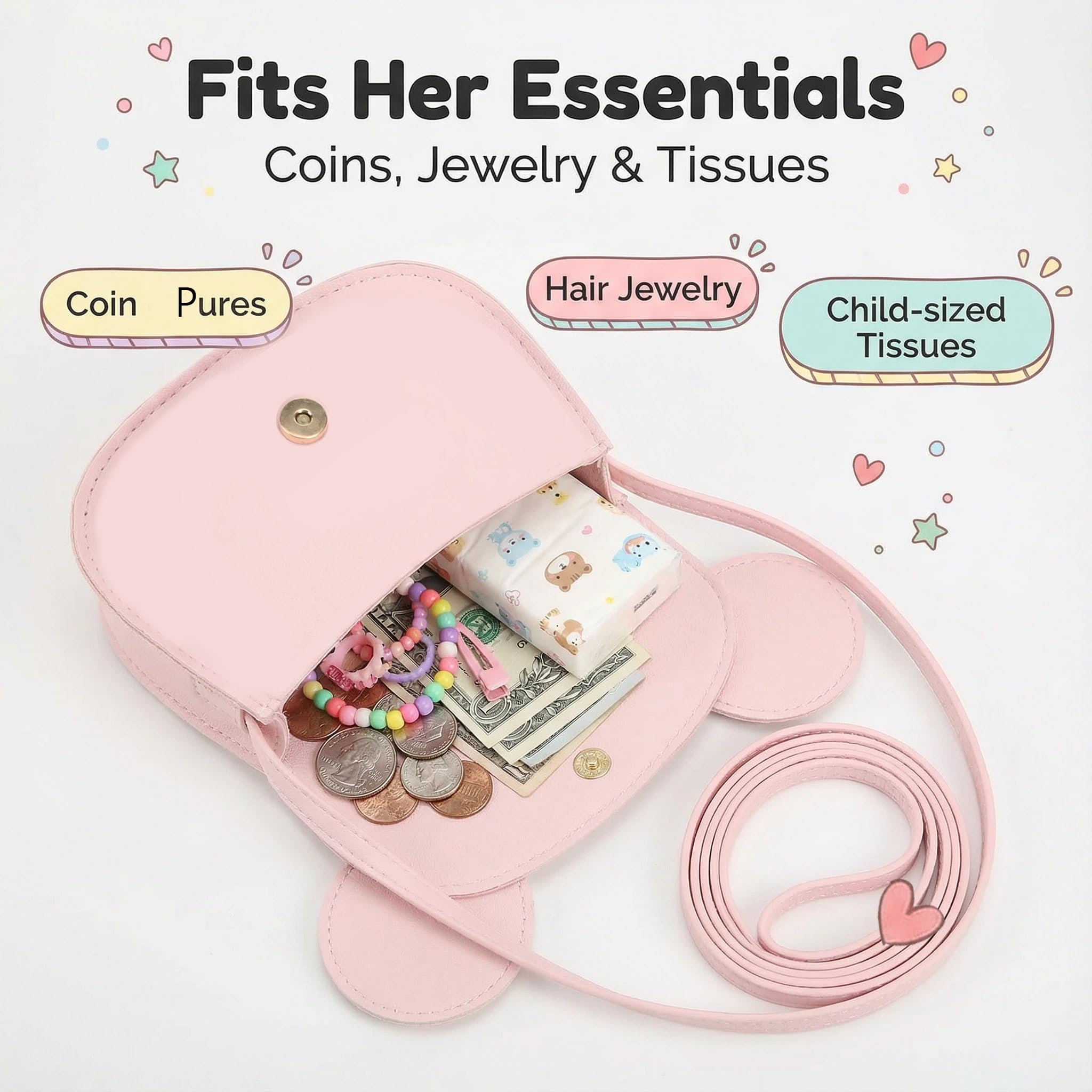 PRLINJSK Toddler Purse for Girls Birthday Gift, Little Girls Purse Kids Wallet Mouse Crossbody Bag Gift Set