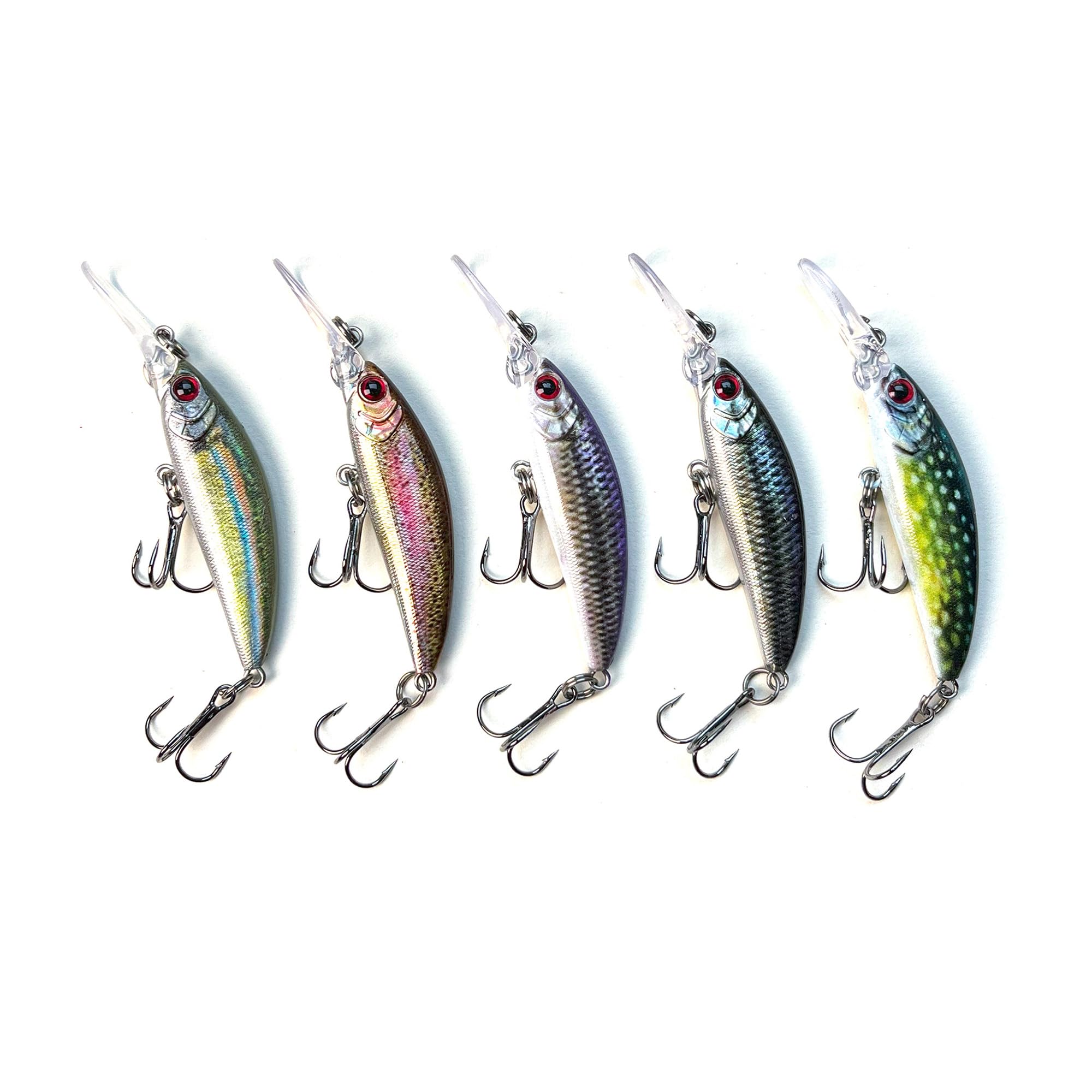 Minnow Fishing Lures crankbaits Set, 1/5oz Hard baits with Vibrant Colors for Trout, bass, Perch - Ideal for Stream and Lake Fishing， 5-Pack