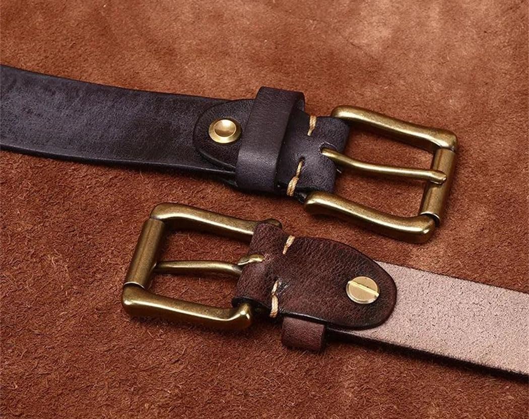 Unisex Solid Cowhide Genuine Leather Belt Brass Buckle Jeans Cowboy Luxury Designer For Men Women