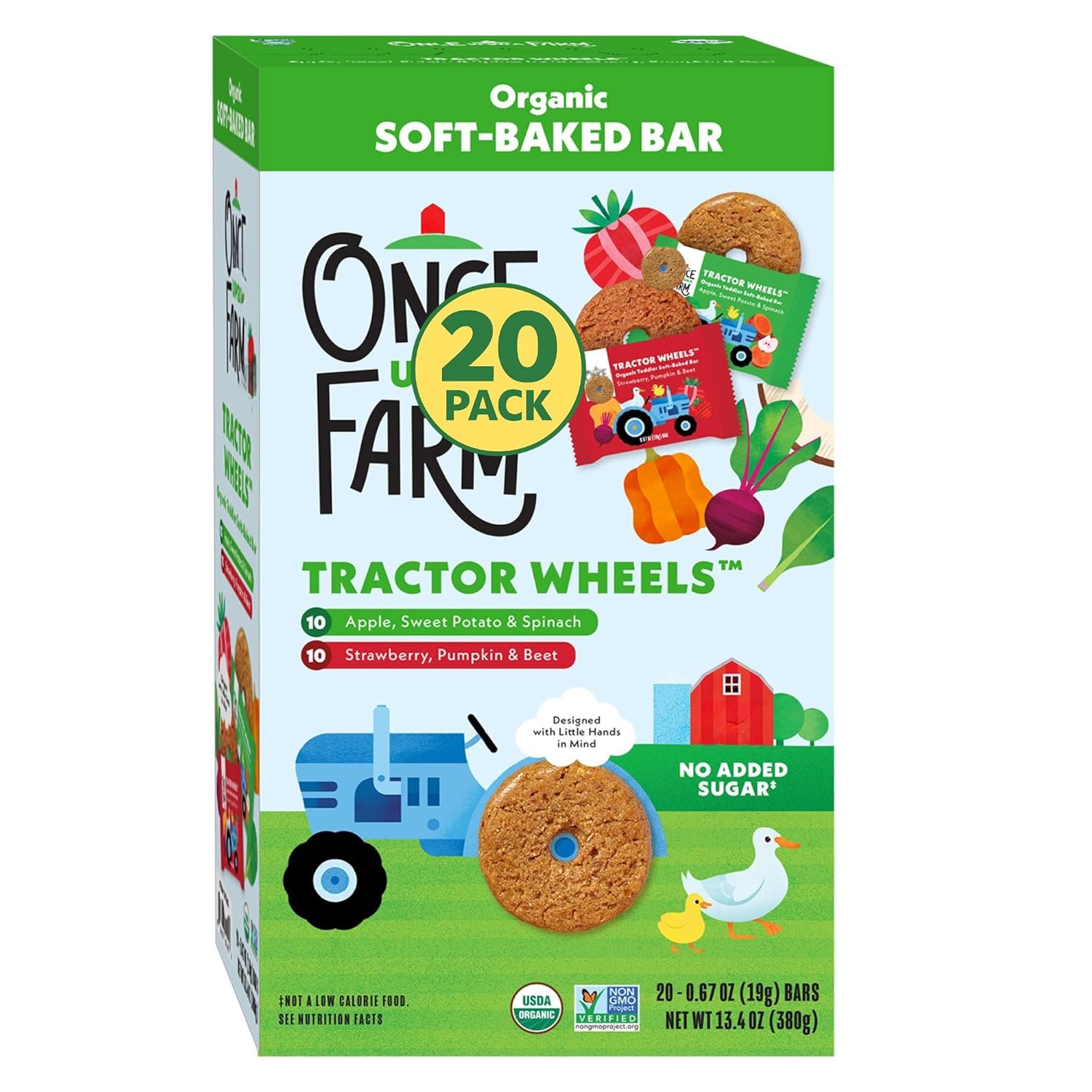 Once-upon-farms Organic Soft Baked Toddler Snack Bars Variety Pack, Apple Sweet Potato Spinach & Strawberry Pumpkin Beet, No Added Sugar, Whole Grain Oat Bars, Individually Wrapped On the Go Snacks, 20 Count, 13.4 OZ