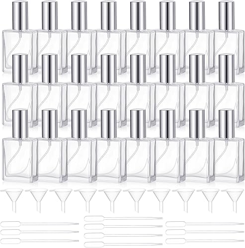 Miniatura 7 de Paquete de 24 botellas de atomizador de niebla fina de vidrio transparente, mini botella de perfume recargable de 0.5 onzas líquidas, botella de
