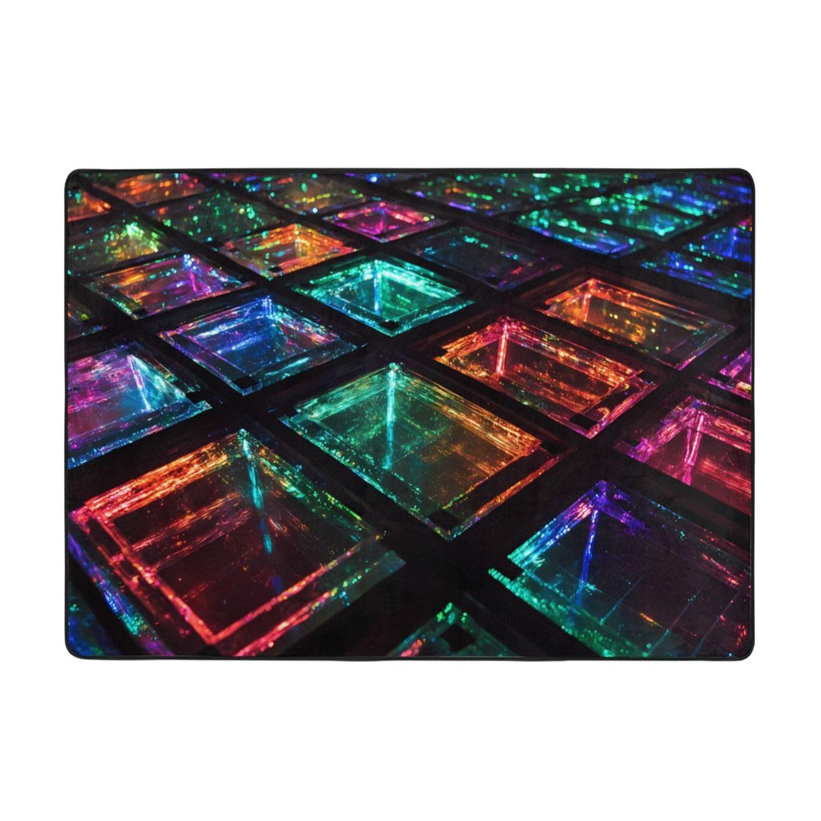 Soft and Fluffy Fluorescent Grid Printed Rug 80x58 inches, Suitable for Living Room, Office, Balcony, Bedside, Coffee Table mat
