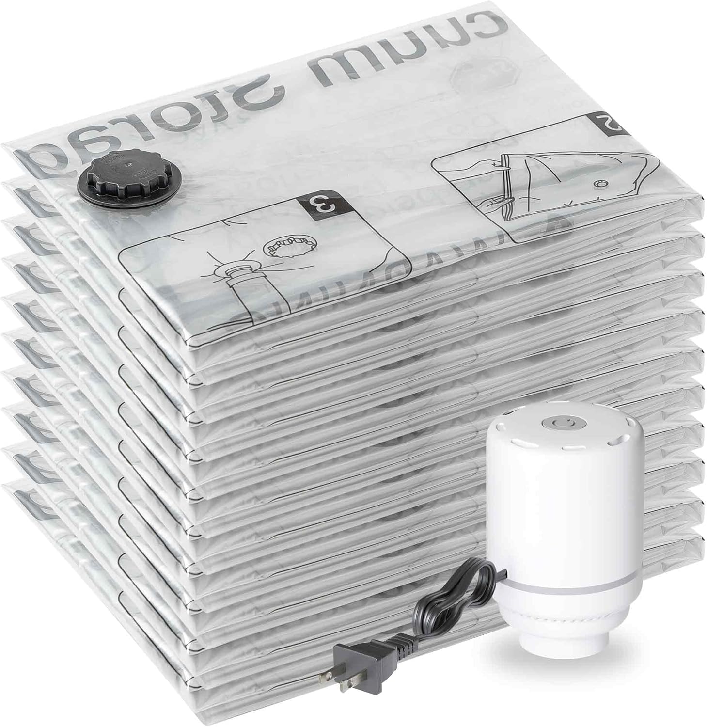 10 Pack Large Vacuum Storage Bags with Electric Pump, 10 Large Travel Clothes Travel Bags with Airtight Seal for Clothes, Pillows, Comforters, Blankets 10 Pack Large Vacuum Storage Bags with Electric Pump, 10 Large Travel Clothes Travel Bags with Airtight Seal for Clothes, Pillows, Comforters, Blankets