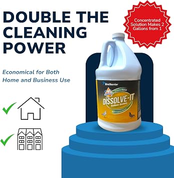 Bird Barrier Dissolve-It Concentrate, Bird Poop Remover for Concrete, 5 Gal | 1:1 concentrate makes 2 gallons per gallon, ideal as a bird poop remover for concrete, decks & docks.