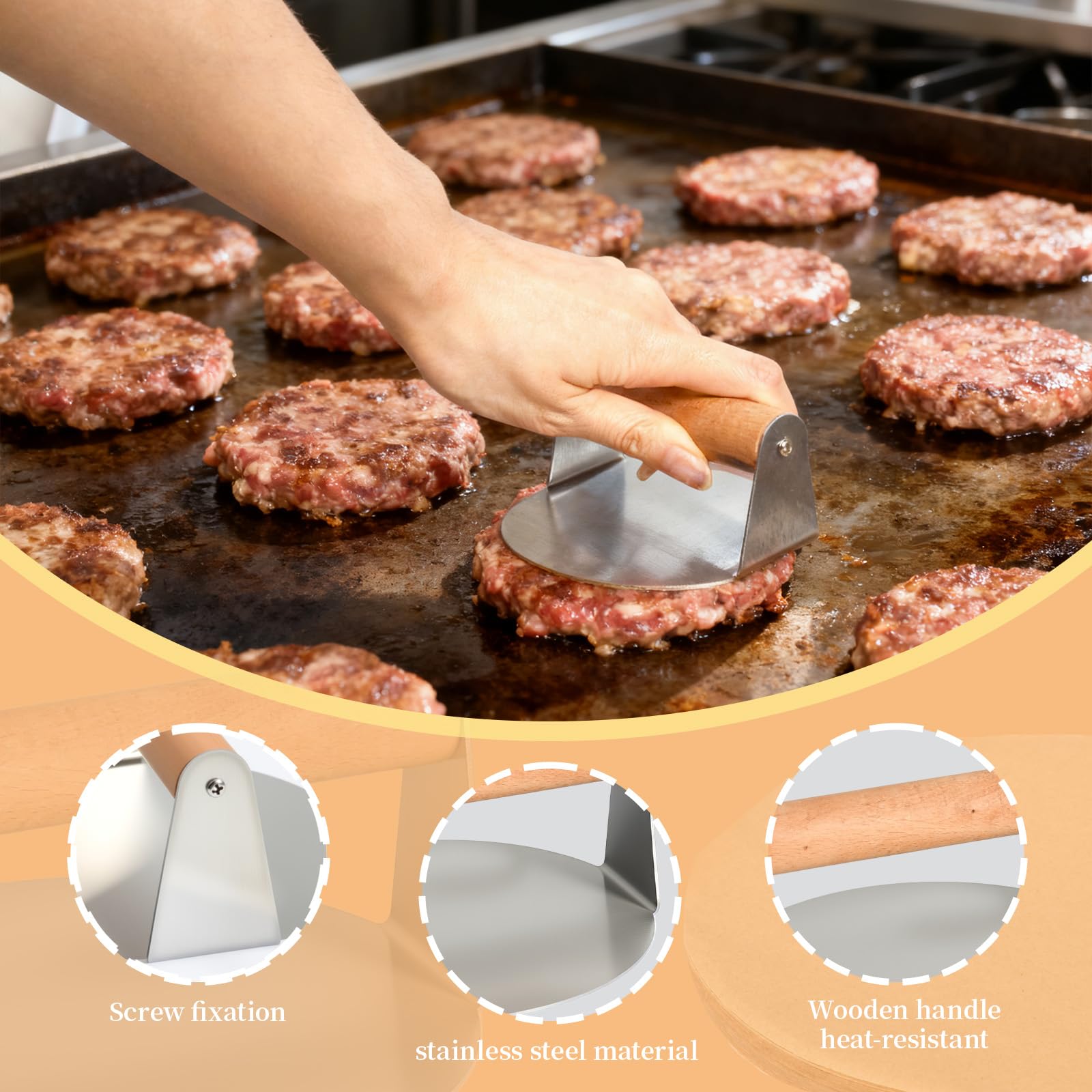 Set Stampo per Hamburger, Pressa per Carne 16 cm + 200 Fogli Separatore di Carne 16 cm, Strumenti di Cucina Essenziali
