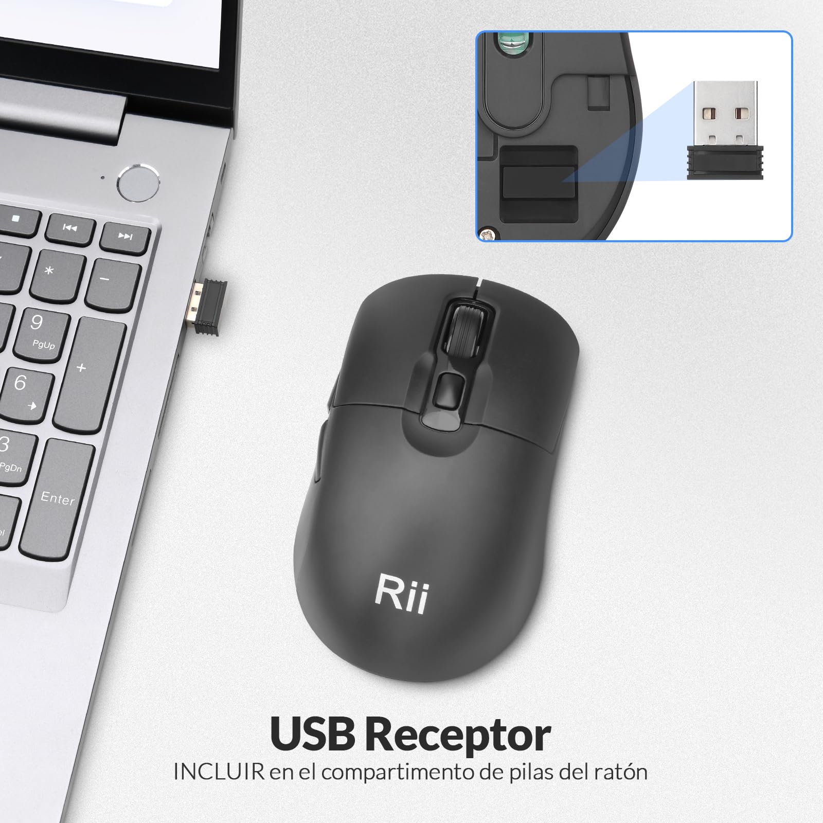 Rii RK209 Combo de Teclado y ratón Inalámbricos, Teclado y Ratón Silenciosos, con Receptor 2,4G(No Incluye Pilas)