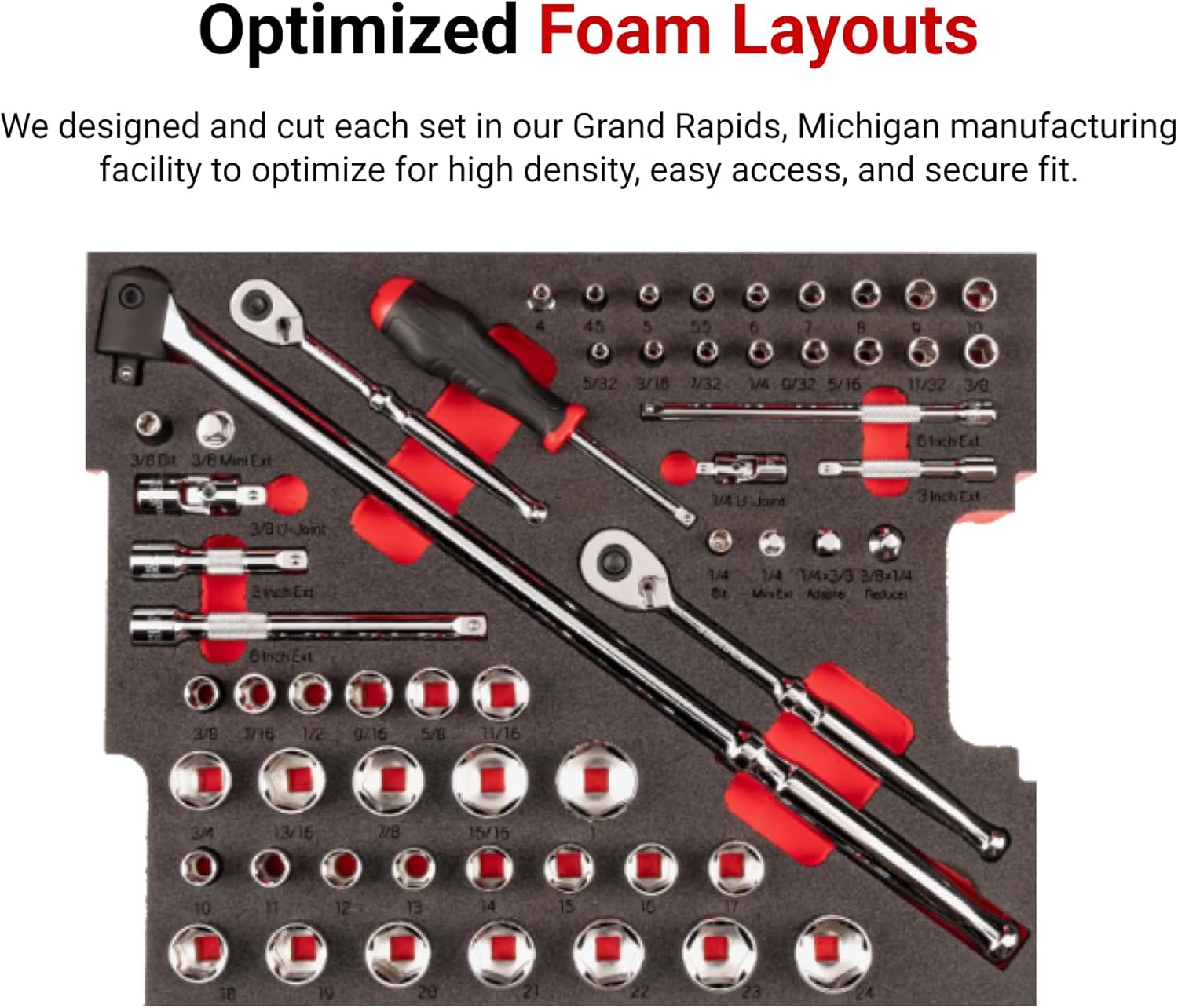 TEKTON 1/4, 3/8 Inch Drive Shallow and Deep 6-Point Socket Set with Lid Insert in Stacking Tool Box, 105-Piece (5/32-1 in., 4-24 mm) | OLB91301