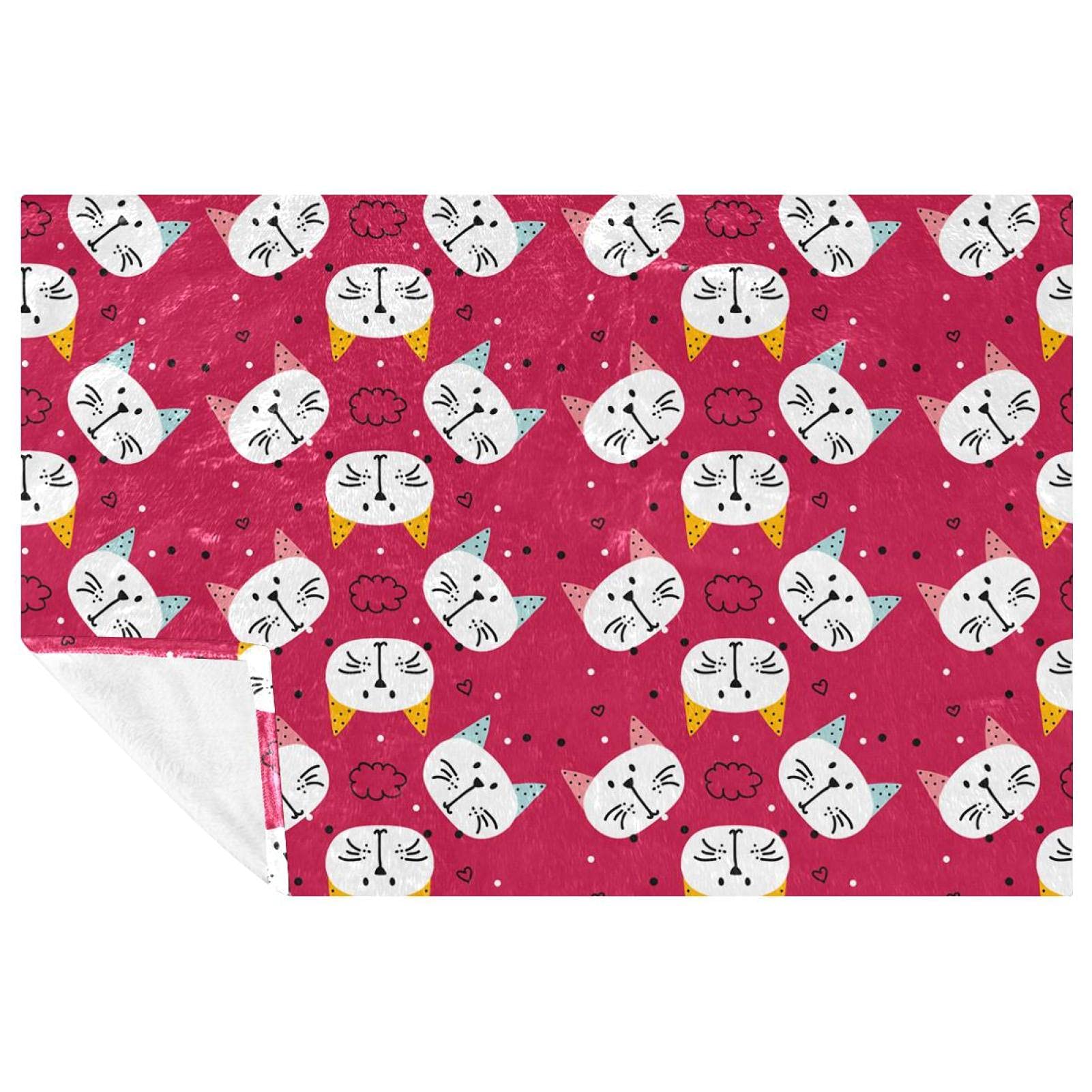 Couverture pique-nique et plage imprimé chat plaid rose pour canapé cocooning