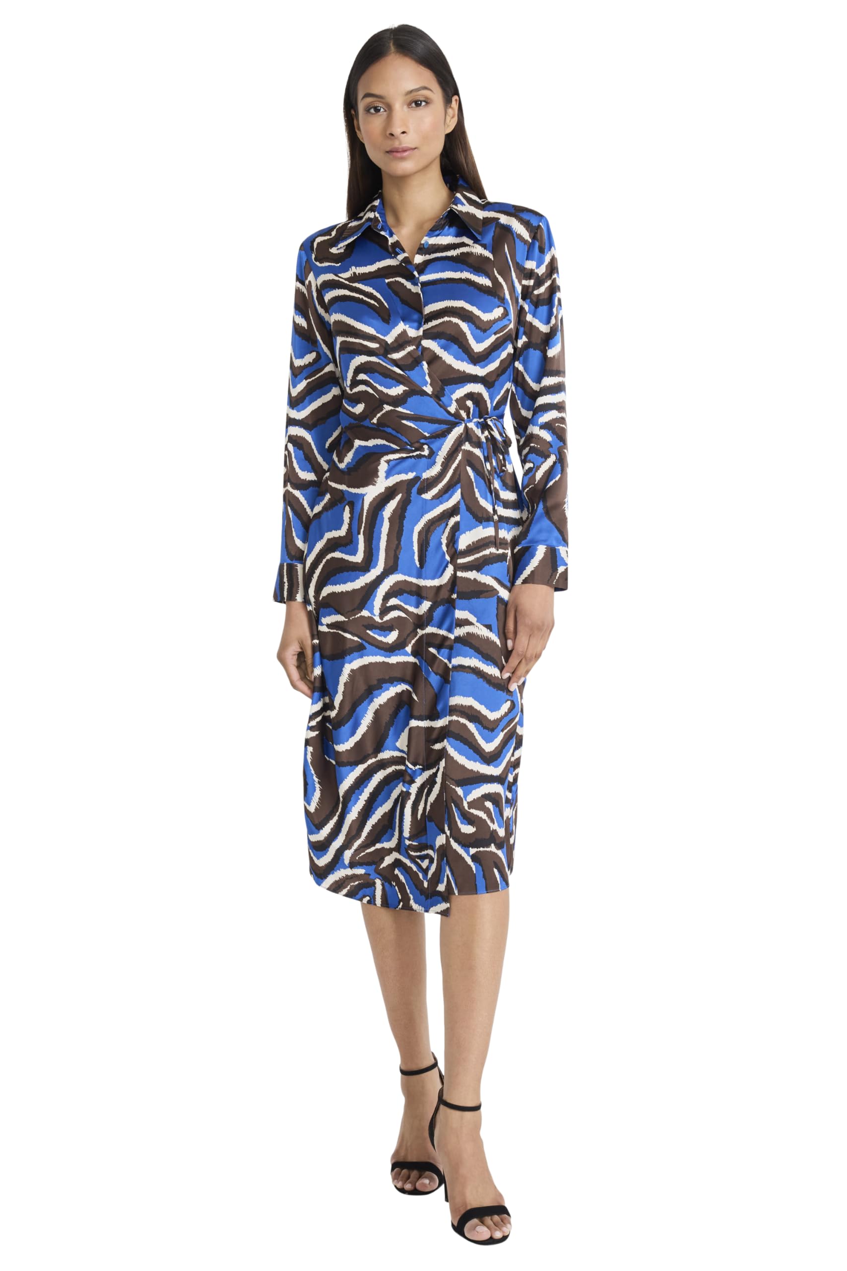 Donna Morgan Womens Long Sleeve Collared Wrap Midi Professional Work Dresses for Office