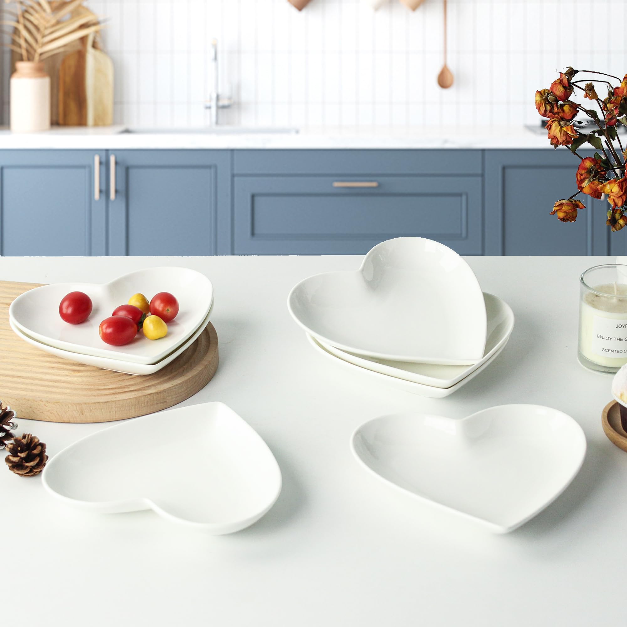Lot de 10 petites assiettes à dessert en céramique en forme de cœur de 19,1 cm, mini assiettes à dîner pour gâteaux, collations, plats d'accompagnement, passent au
