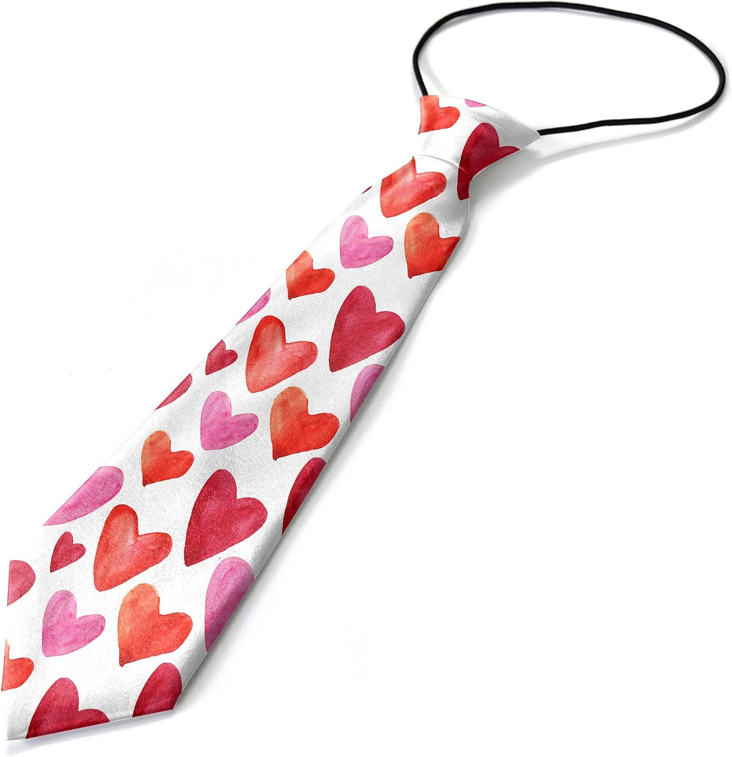 Toddler Size (Watercolor Heart Valentines) Pre-Tied Adjustable Novelty Necktie, Fashion Conversational Neck Strap Ties for Boys and Children, for Wedding Parties Events