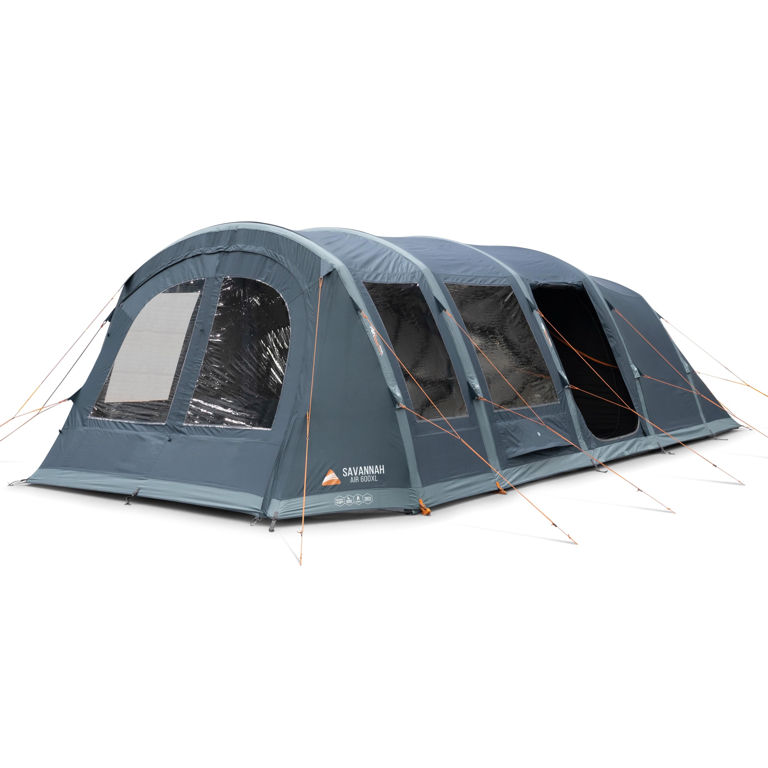 Vango Savannah Air 600XL Aufblasbares Familienzelt für 6 Personen, AirBeam® Fast Pitch, großer Doppelwohnbereich, Queen-Size-Schlafzimmer, 4000 mm wasserdicht, Bodenplanenschutz im Lieferumfang