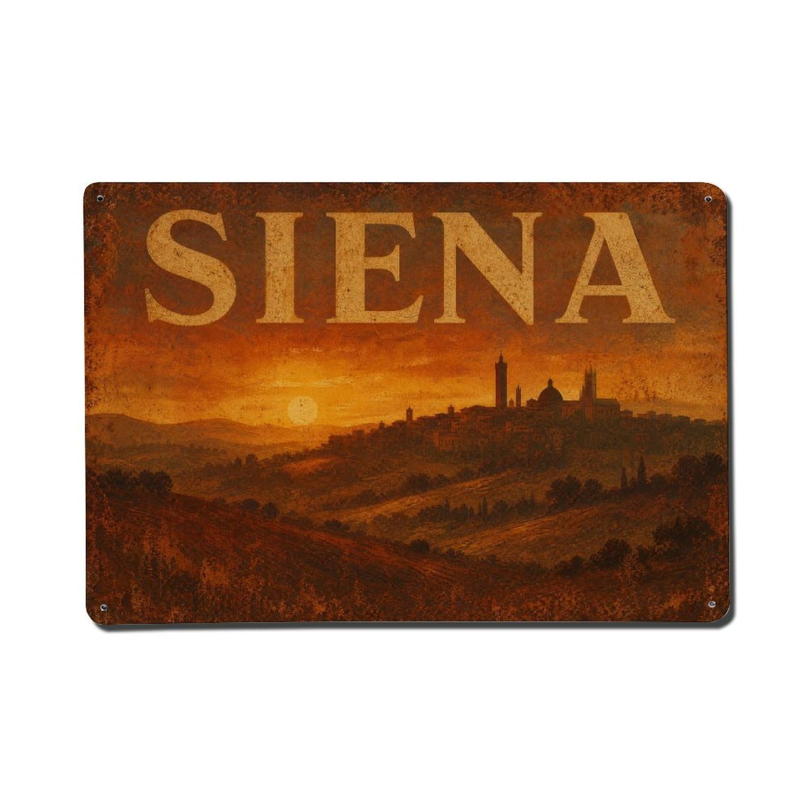 Huiyhb 8X12inch(20X30cm) Vintage Travel Siena Sunset Hills Golden Hour Italy Metal Tin Sign
