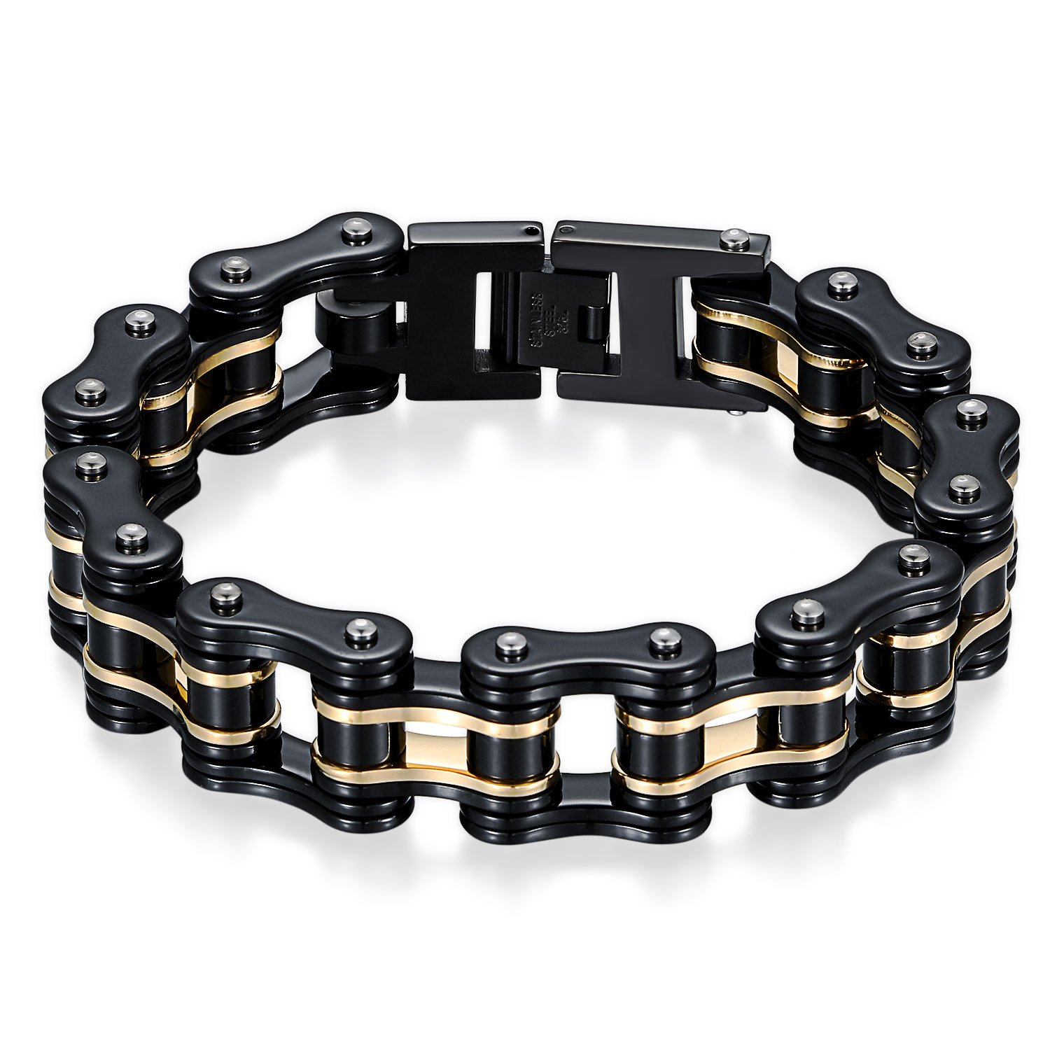 JewelryWe Schmuck Herren Biker Kette Armband, Groß Schwer Hochglanz Poliert Fahrradkette Motorradkette Armkette Armreif aus Edelstahl, 5 Verschiedene Modellen