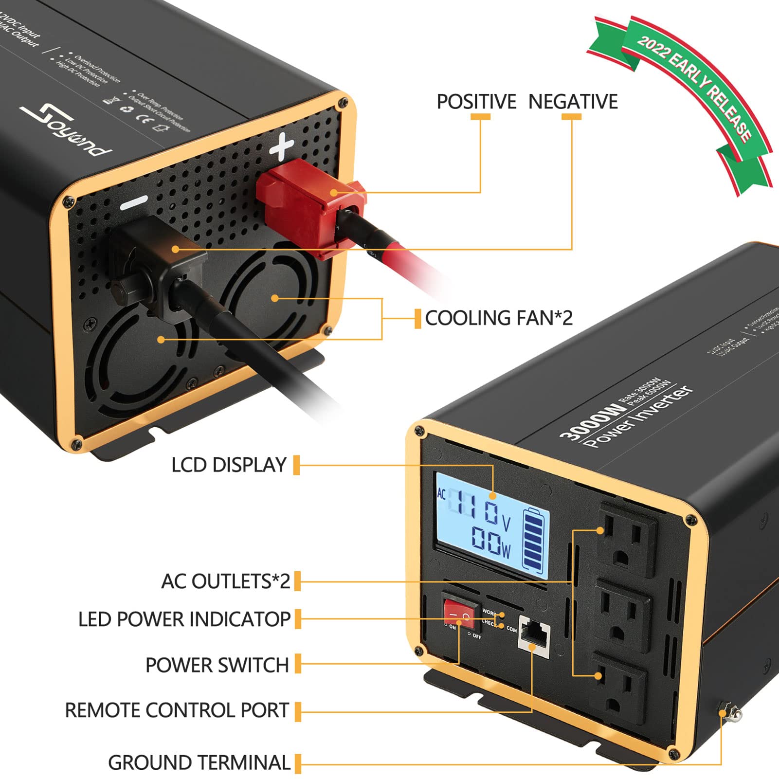 3000 watts Power Inverter ,Soyond 12vdc to 120vac Modified sine Wave ...