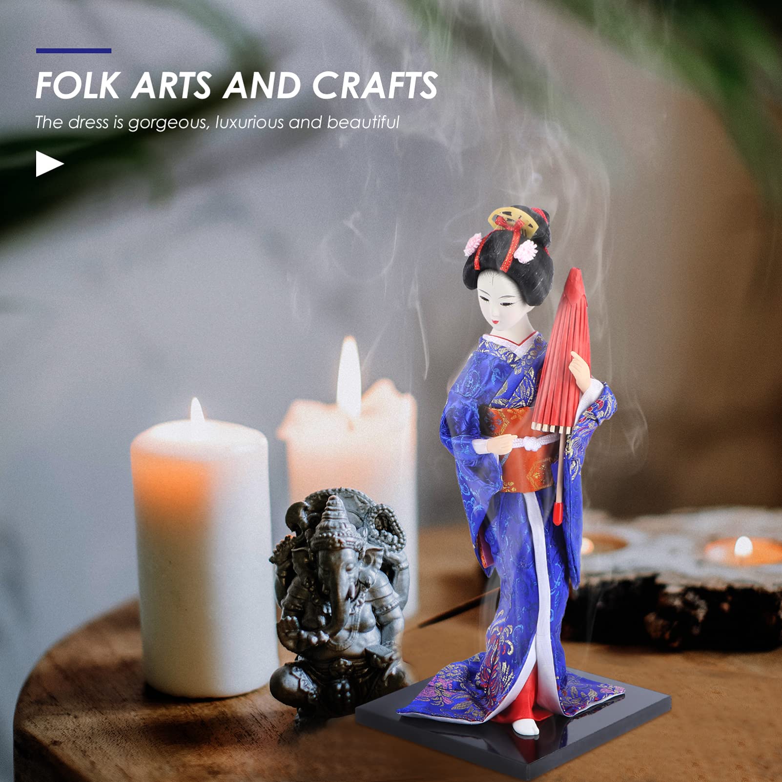 Homoyoyo 11.8Inch Japanese Geisha Kimono Doll,Geisha Figurine Traditional Doll Ornament for Home Office Bar Fairy Garden Decoration - Image 3