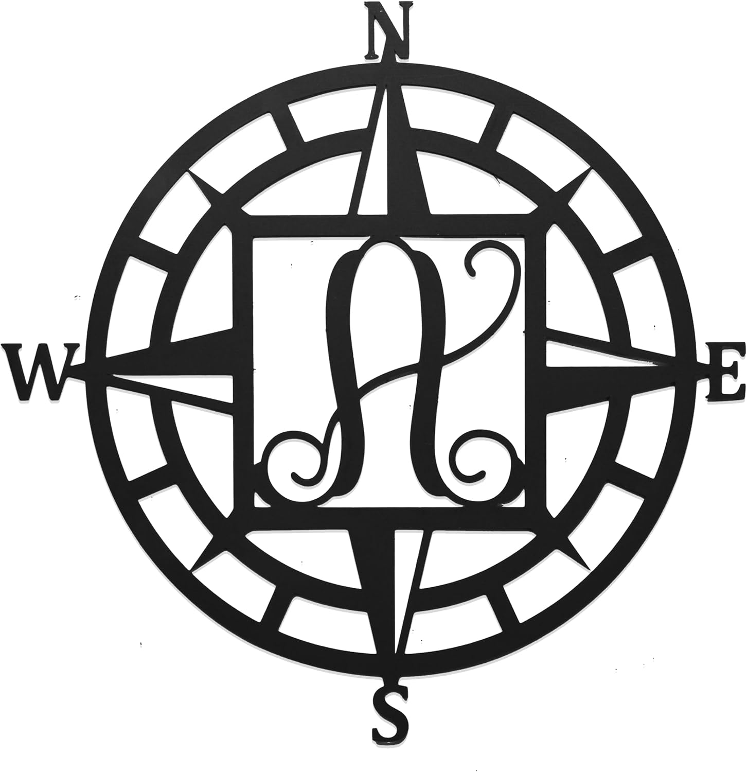 Metal Compass Rose Monogram – Personalized Nautical Wall Decor | Custom Family Initial Compass | Outdoor Metal Wall Art for Home, Patio, or Lake House