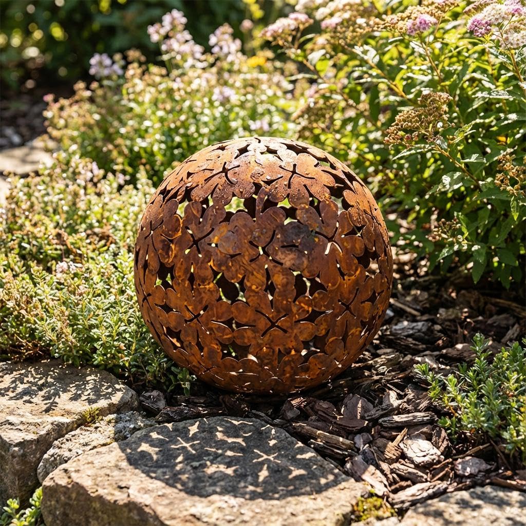 Lampada Solare Sfera Orientale Luce Decorativa Da Giardino Lampada Solare Solare In Metallo Per Esterni Vetro Craquele Aspetto Ruggine 1x Led 006w Bianco Caldo Lxpxa 30x20x42 Cm 84278625