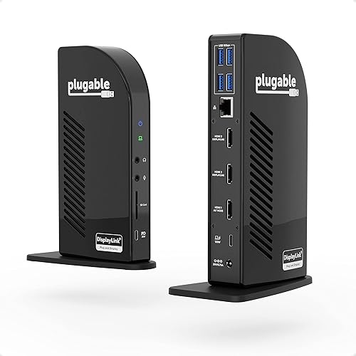 Plugable Estación de acoplamiento USB-C triple 13 en 1 con carga de 100 W, compatible con Windows, Mac y Chrome con Thunderbolt 34 o USB-C (3 HDMI,