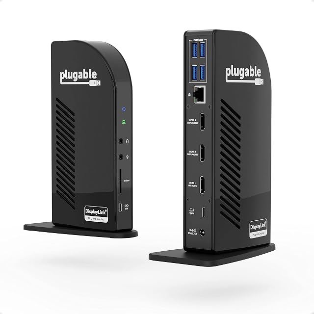 Plugable 13-in-1 USB-C Triple Monitor Docking Station with 100W Charging, Compatible with Windows, Mac, and Chrome with Thunderbolt 3/4 or USB-C (3x HDMI, 1x USB-C, 4x USB, Ethernet, SD Card Reader)