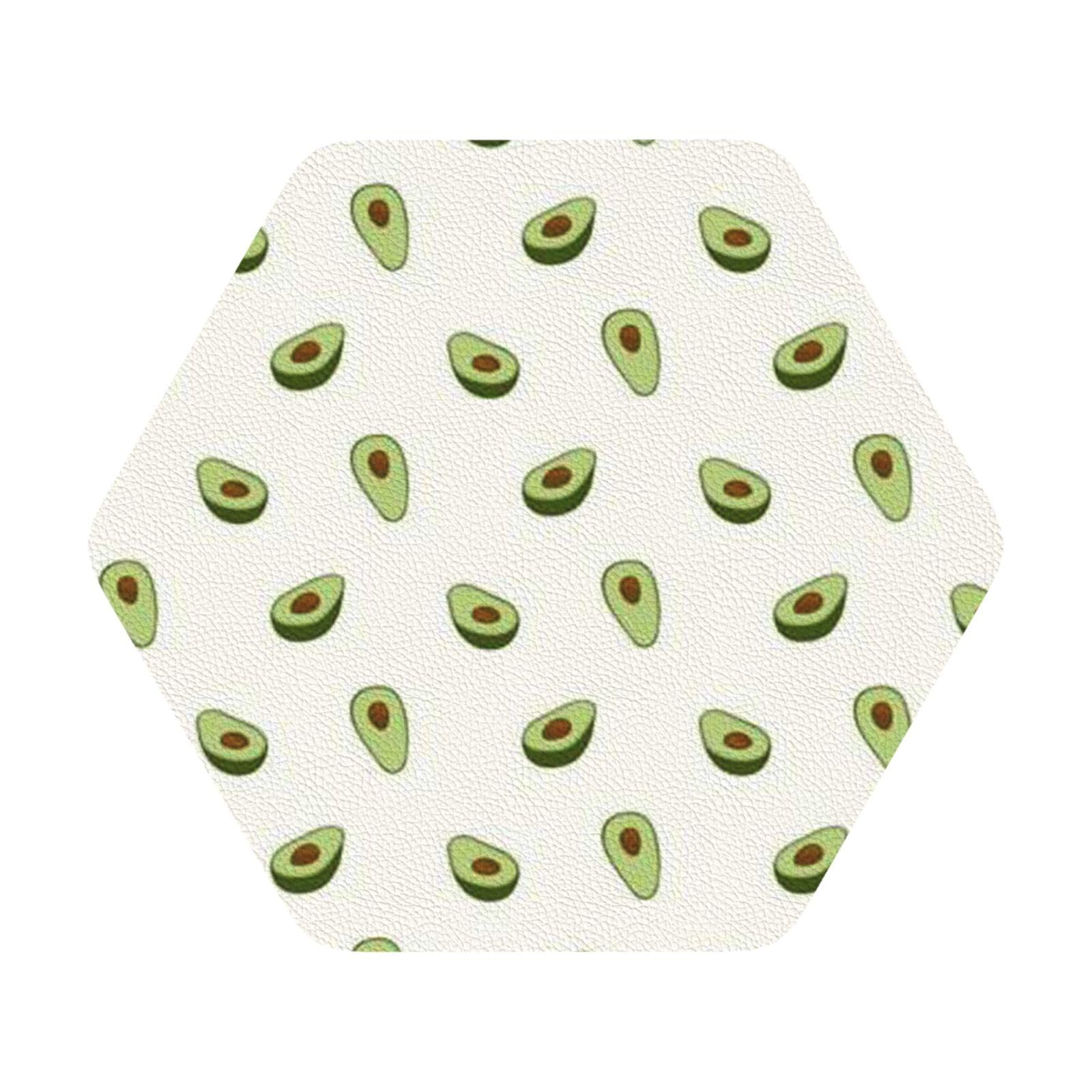 Avocado PU Leather Coasters Set of 6 Hexagon Drink Coasters