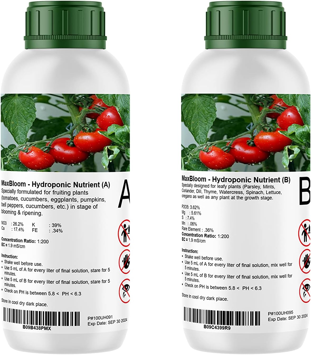MaxBloom Hydroponic Nutrient Solution (A & B) for all Fruiting or Blooming Stages of plants 2000 mL