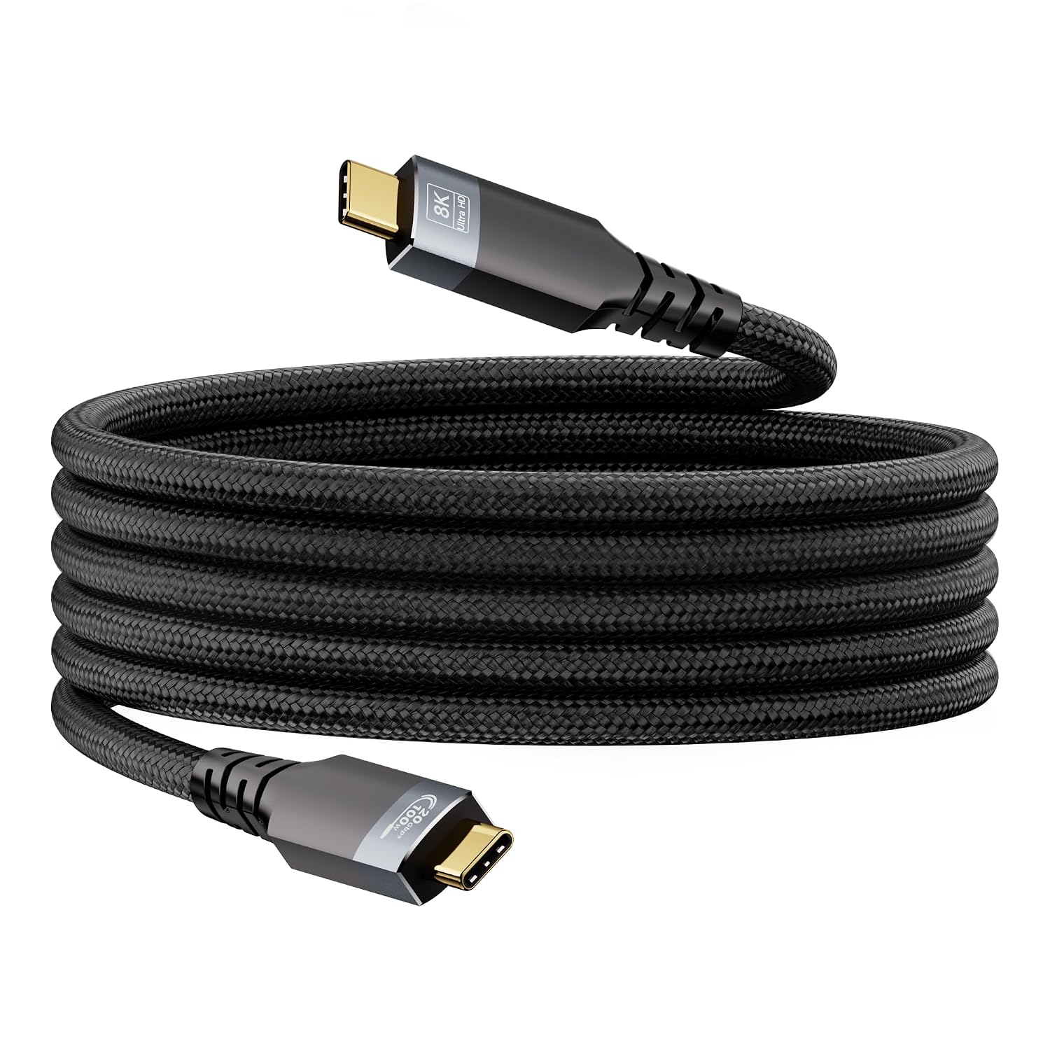 Кабель USB-C, быстрая зарядка 100 Вт, 5 А, USB 3.2 Gen 2.20 Гбит/с, совместимость с Thunderbolt 3, видео 8K@30 Гц, 4K@120 Гц (3 м,