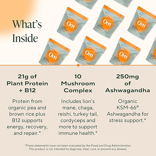Miniatura 4 de OM Master Blend - Suplemento orgánico de hongos con 10 hongos y ashwagandha + proteína vegetal, proteína vegana sin sabor con BCAA y B12 - 1.2