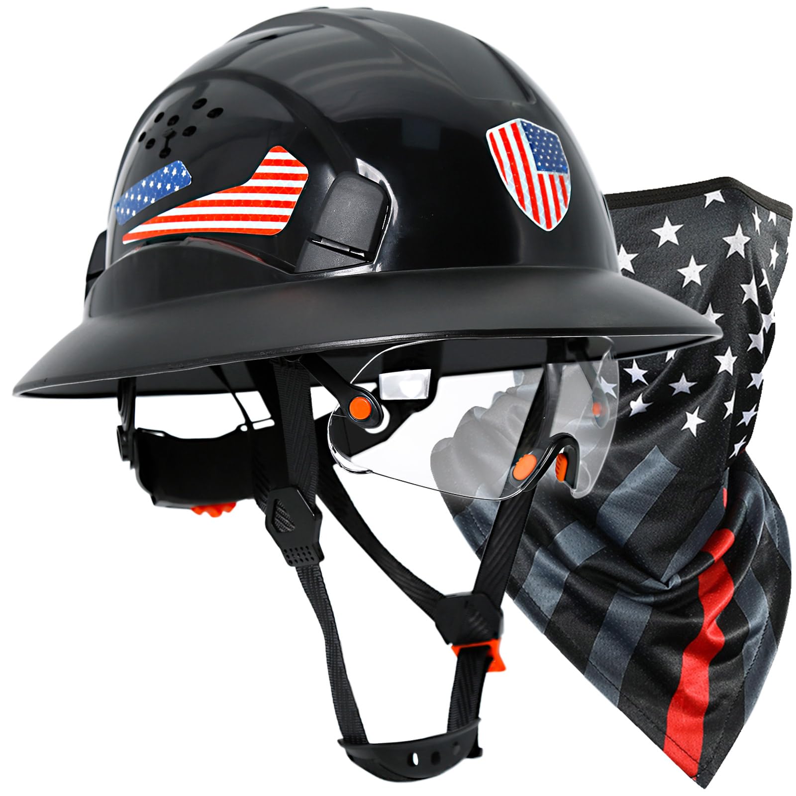 Cascos duros de ala completa, aprobados por la OSHA, con visera ventilada, con polaina para el cuello con trabillas para las orejas, sombreros duros de seguridad para hombres con correa de