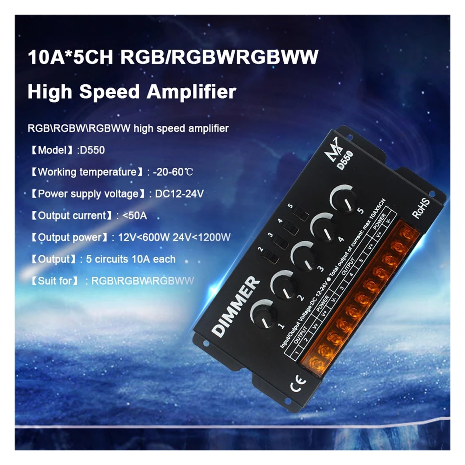 RGBW RGBWW kontroler ściemniacza LED DC5-24V D550 10A x 5CH dla 5050 RGBW RGBWW taśma świetlna LED
