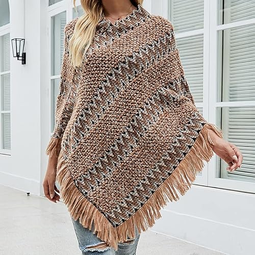 JMSUN Suéter feminino moderno de capa de xale de outono e inverno costura multicolorida suéter de ma