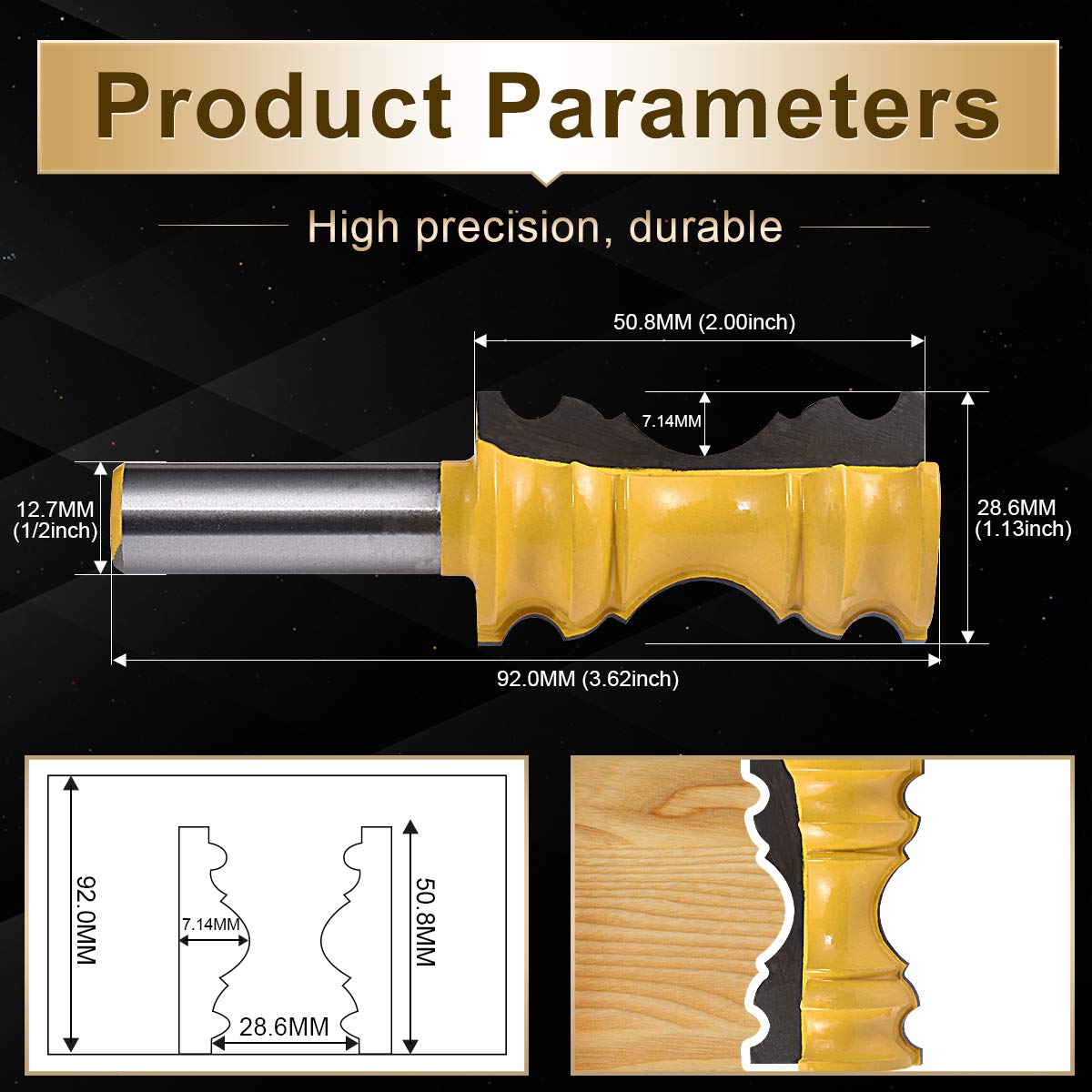 KATUR Crown Molding Router Bit, Chair Rail Molding Router Bit with 1/2 Inch Shank Woodworking Milling Cutter (1/2" Shank, 1.13" Width, 2.0" Depth)