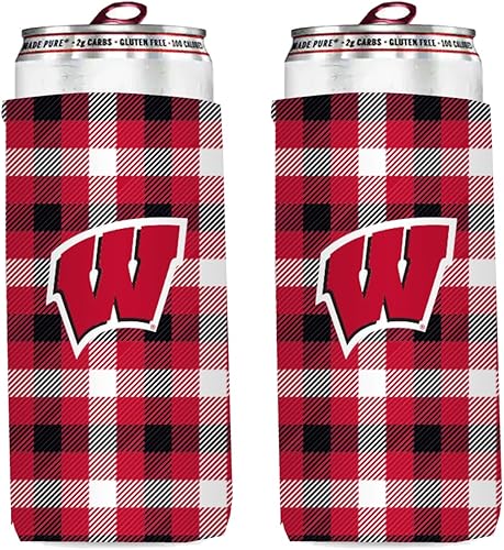 Miniatura 20 de College Team - Enfriadores ultradelgados para latas de cerveza de 12 onzas, paquete de 2 (cuadros rojos Alabama (marea carmesí)) Cuadros rojos