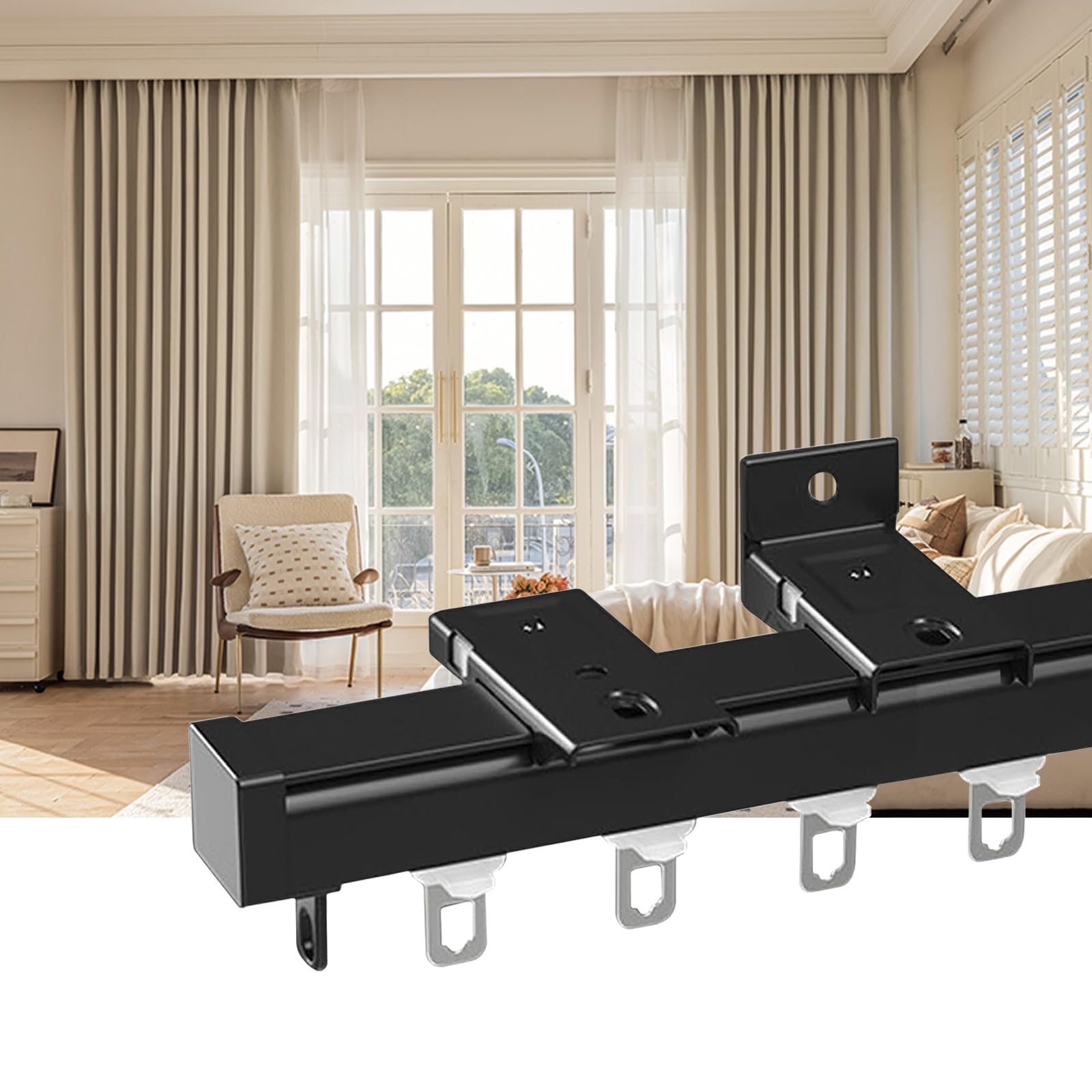 Tringle rail rideau plissé noir 260 cm avec œillets plafond mur