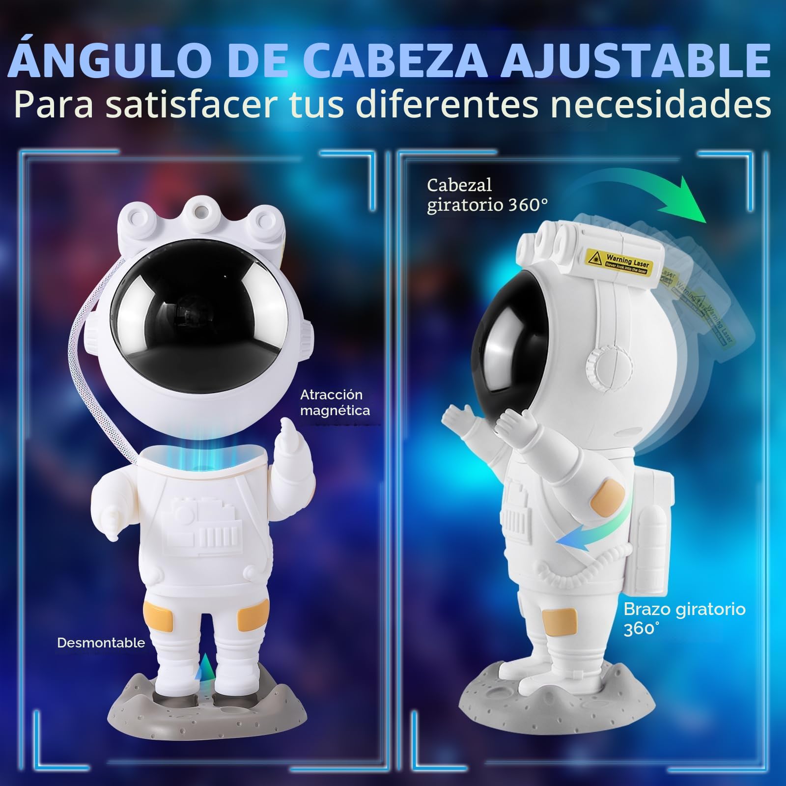 Proyector Estrellas Astronauta, Galaxy Proyector Starry Night Light, con Temporizador, Mando a Distancia y 360° Rotación Lampara Proyector Galaxia Techo de Dormitorio, Regalos Para Niños y Adultos