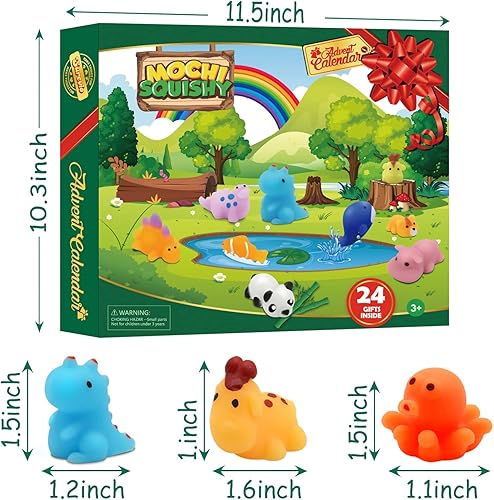 Miniatura 3 de Calendario de Adviento de Navidad 2025 para niños, 24 días de Mochi Squishy Surtido de juguetes de animales, calendario de cuenta regresiva, regalos