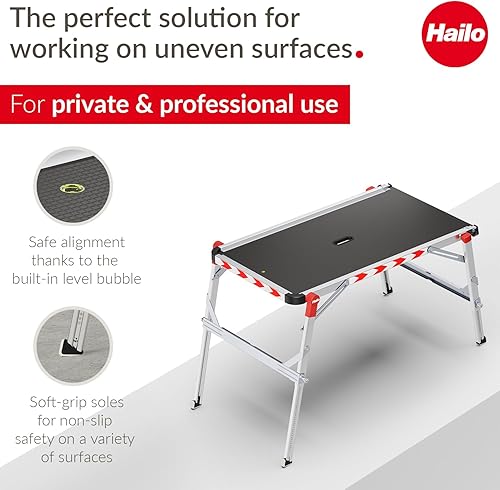 Miniatura 3 de Hailo TP2 Plus  Plataforma de trabajo y escalera  Rieles telescópicos y pies ajustables en longitud y altura  Nivel de burbuja integrado  para uso
