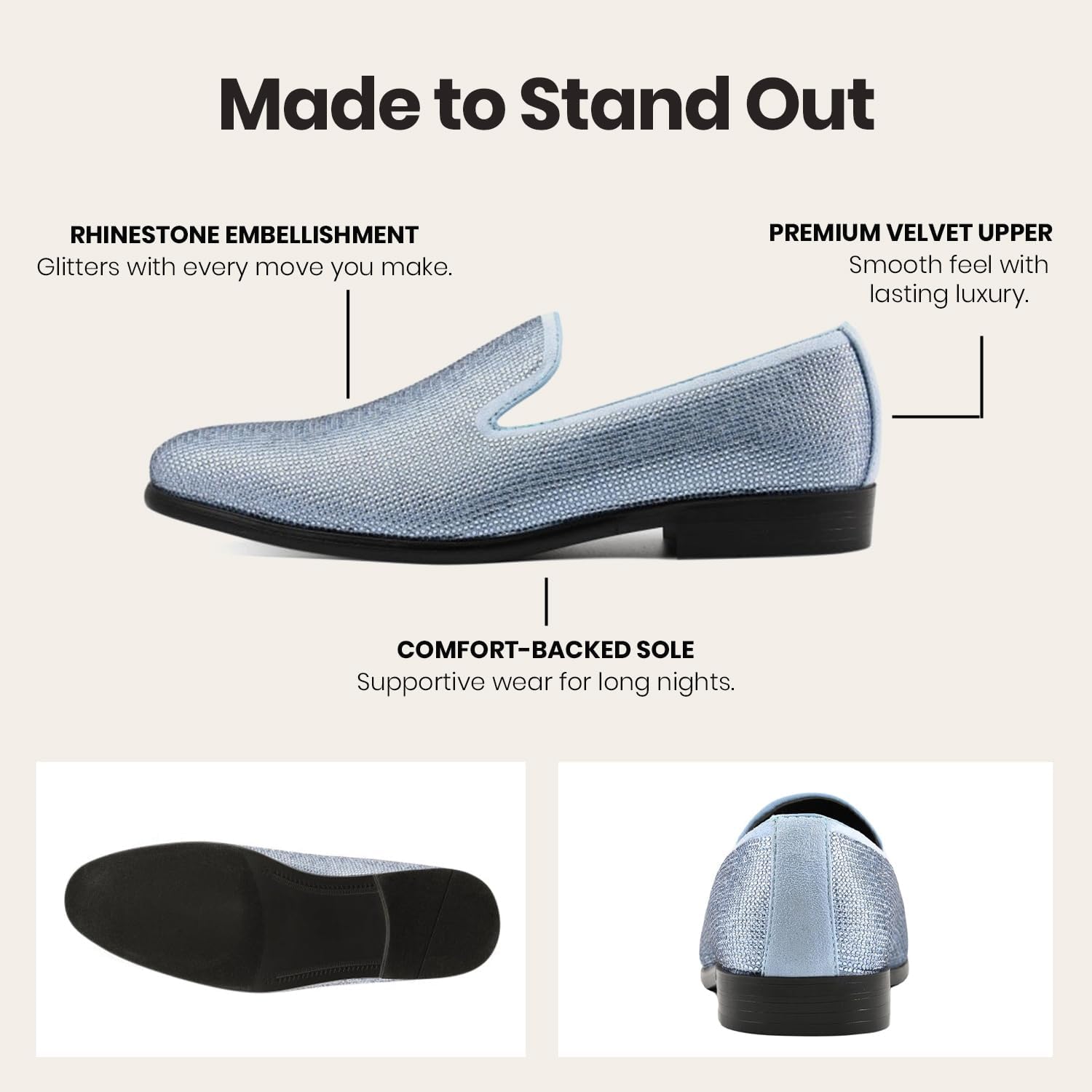 Amali Devy, Men's Dress Loafers, Slip-On Tuxedo Shoes for Men, Velvet Embellished Loafer Slippers