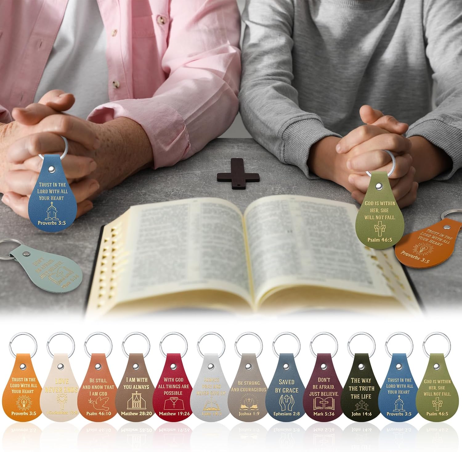 120 Pcs Christian Keychain Bulk Religious Keychain Inspirational Bible Verse Key Chains Inspirational Quote Key Chains Scripture Keyrings Leather for Church Party Favor Gifts - Image 7